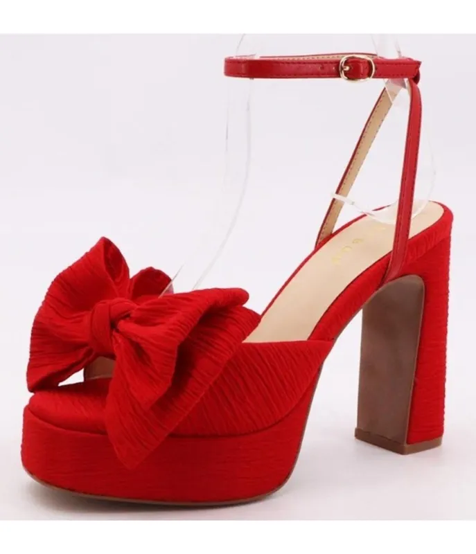 Red Bow Accent Platform Chunky Heels sold by Unique Vintage