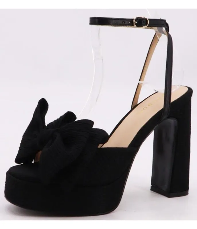 Black Bow Accent Platform Chunky Heels sold by Unique Vintage