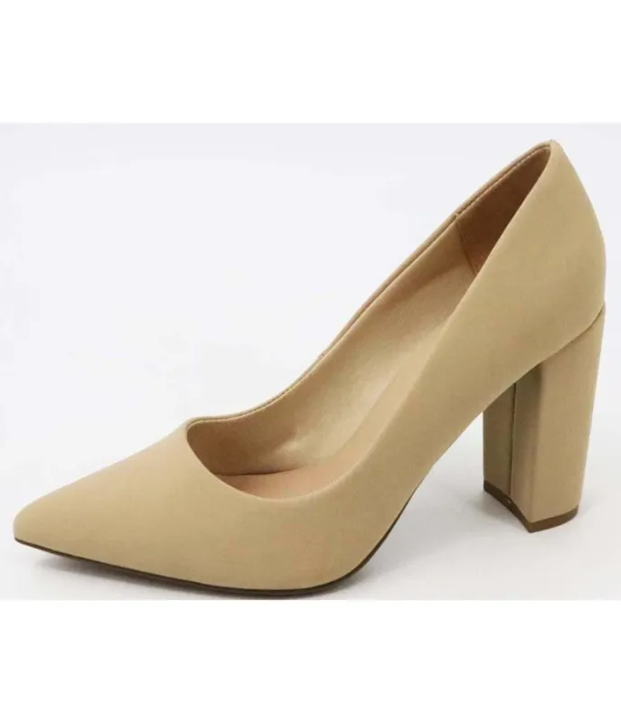 Nude Nubuck Chunky High Heel Dress Shoes sold by Unique Vintage