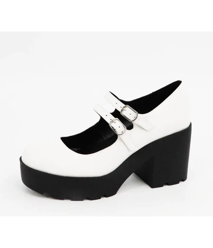 White Leatherette Mary Jane Platform Loafers sold by Unique Vintage