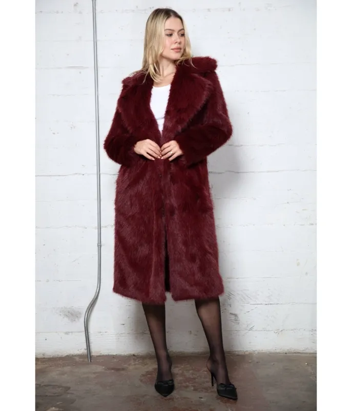 Burgundy Long Hair Faux Fur Overcoat sold by Unique Vintage