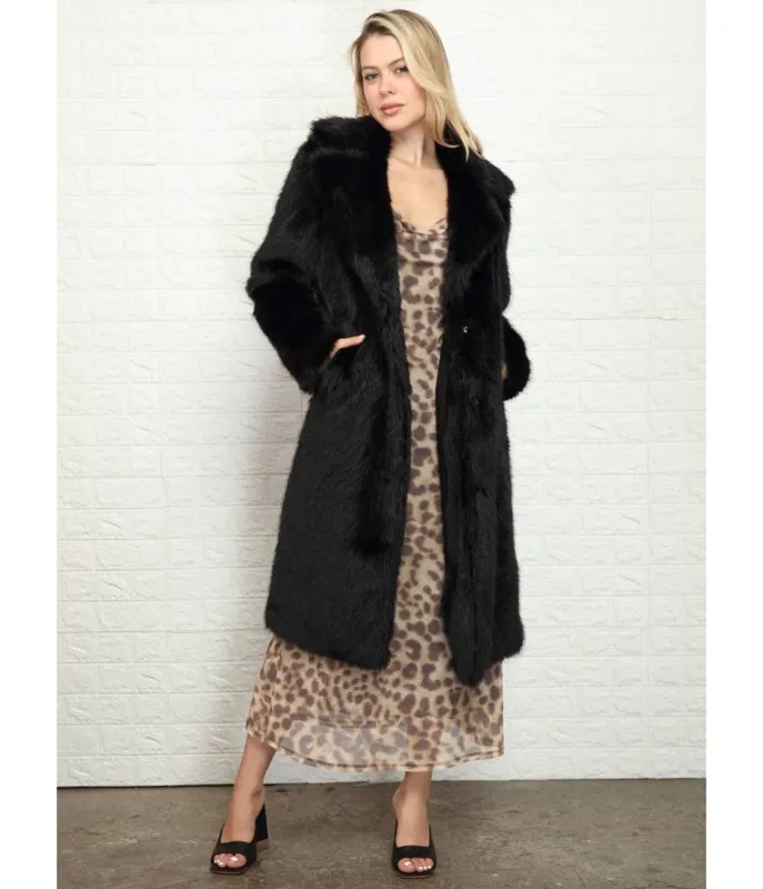 Black Long Hair Faux Fur Overcoat sold by Unique Vintage