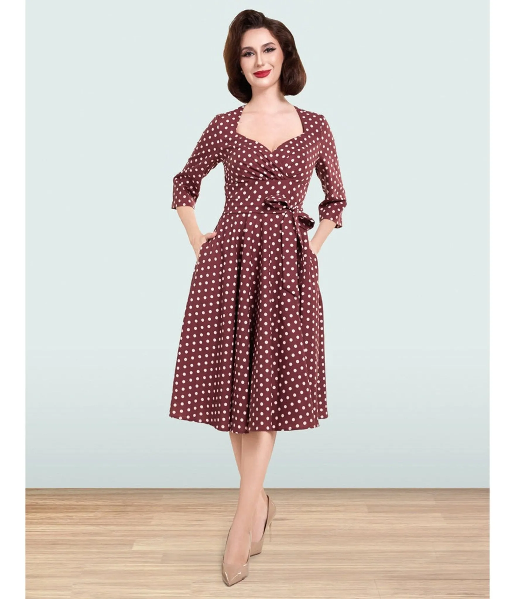 Lindy Bop Brown Polka Dot Rita Flared Dress sold by Unique Vintage product image thumbnail 4