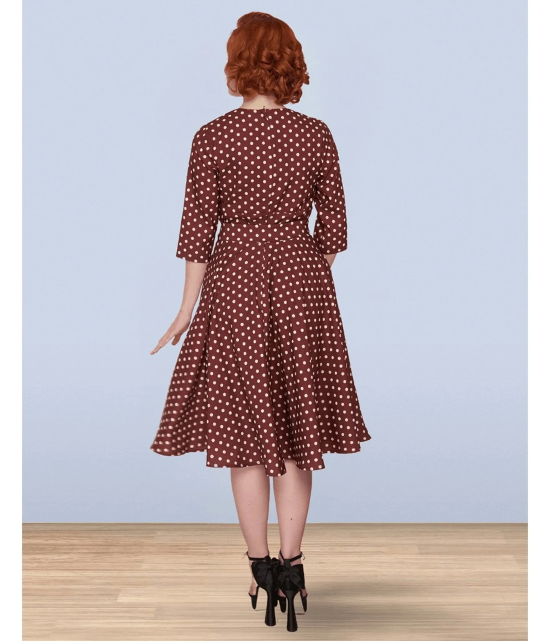 Lindy Bop Brown Polka Dot Rita Flared Dress sold by Unique Vintage product image thumbnail 2