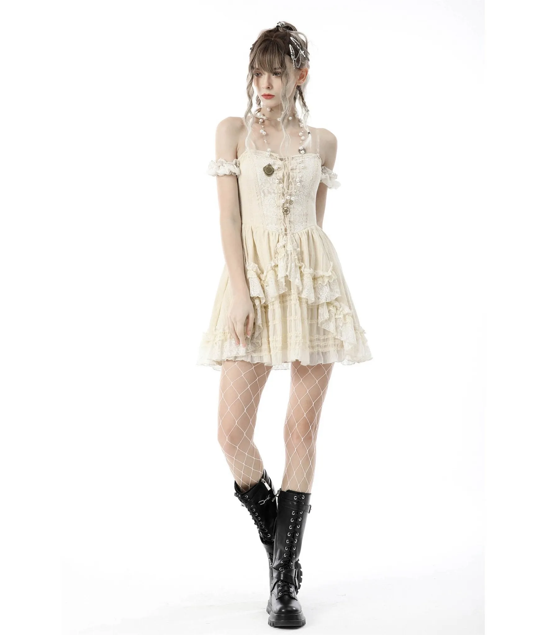 Ivory Steampunk Short Sleeve Dress sold by Unique Vintage product image thumbnail 4