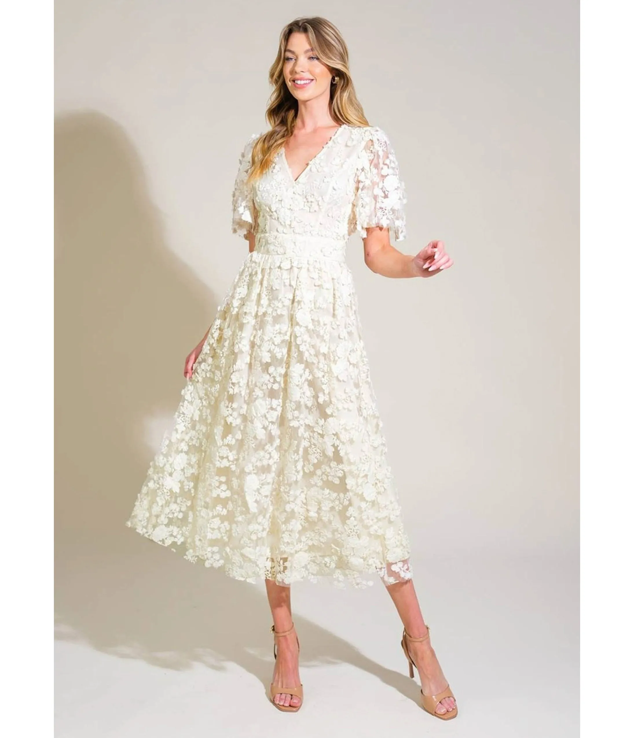 Ivory Woven Lace Midi Dress sold by Unique Vintage