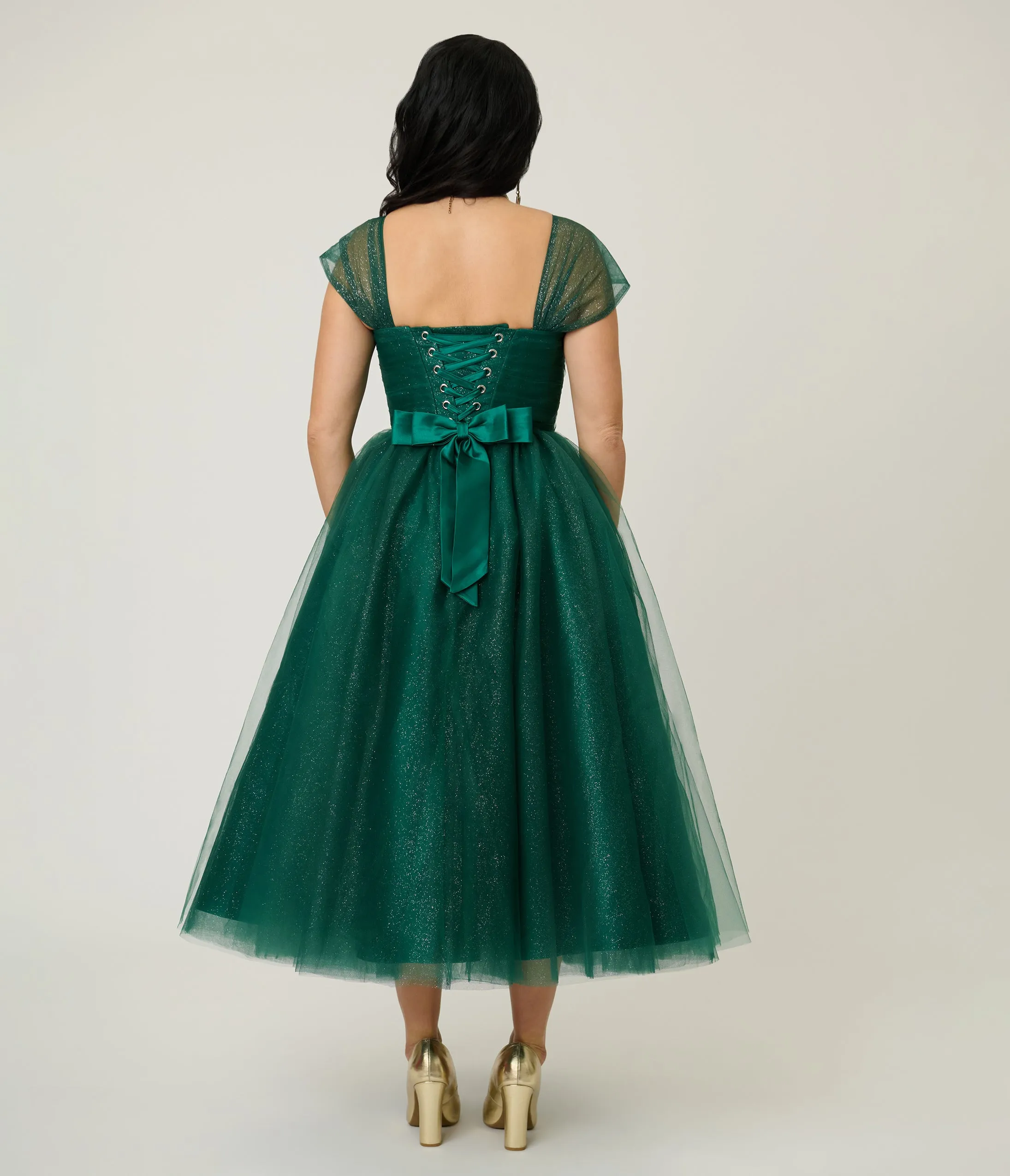 Unique Vintage Green Glitter 1950's Tea Length Gown sold by Unique Vintage product image thumbnail 2