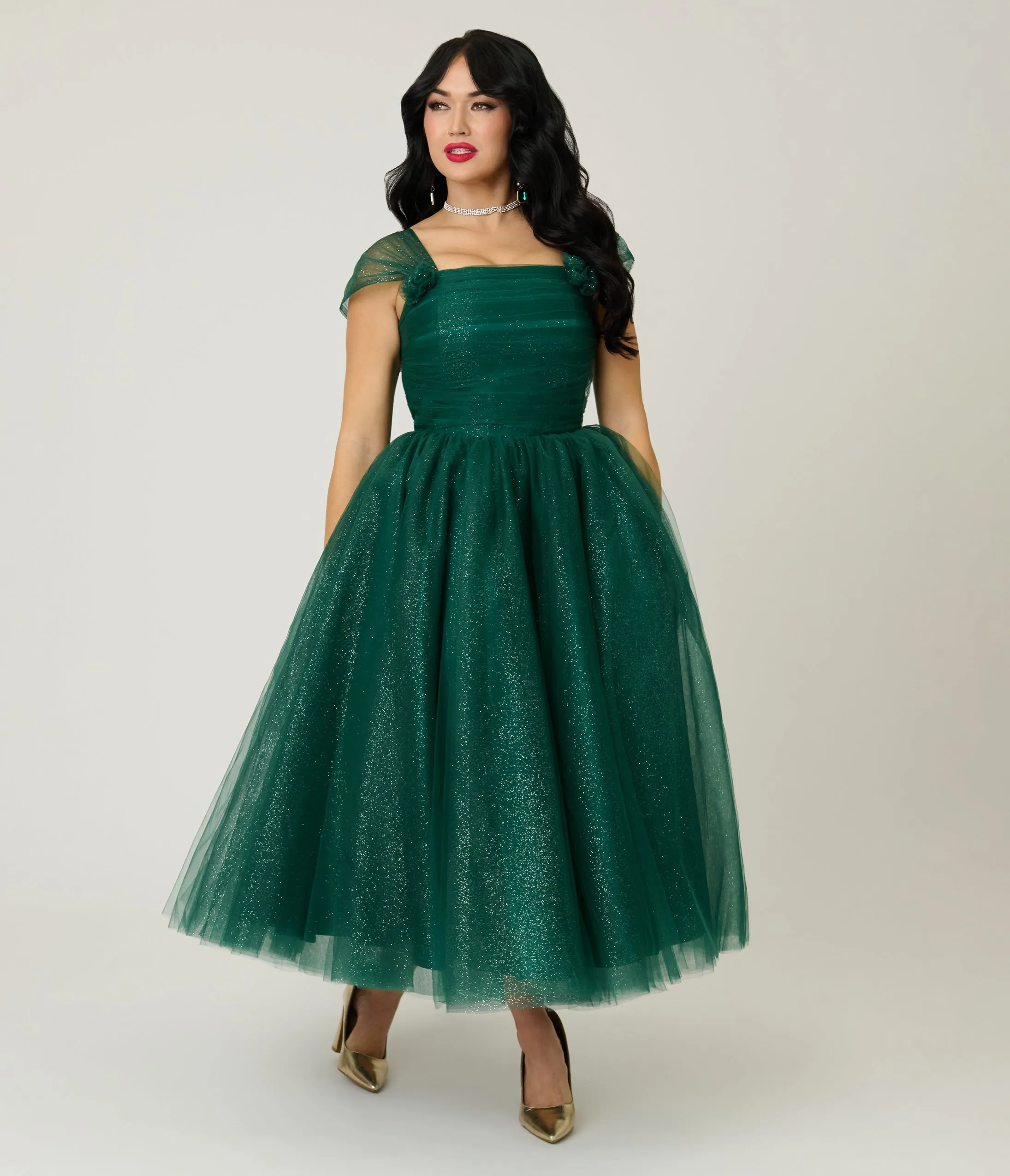 Unique Vintage Green Glitter 1950's Tea Length Gown sold by Unique Vintage product image thumbnail 3