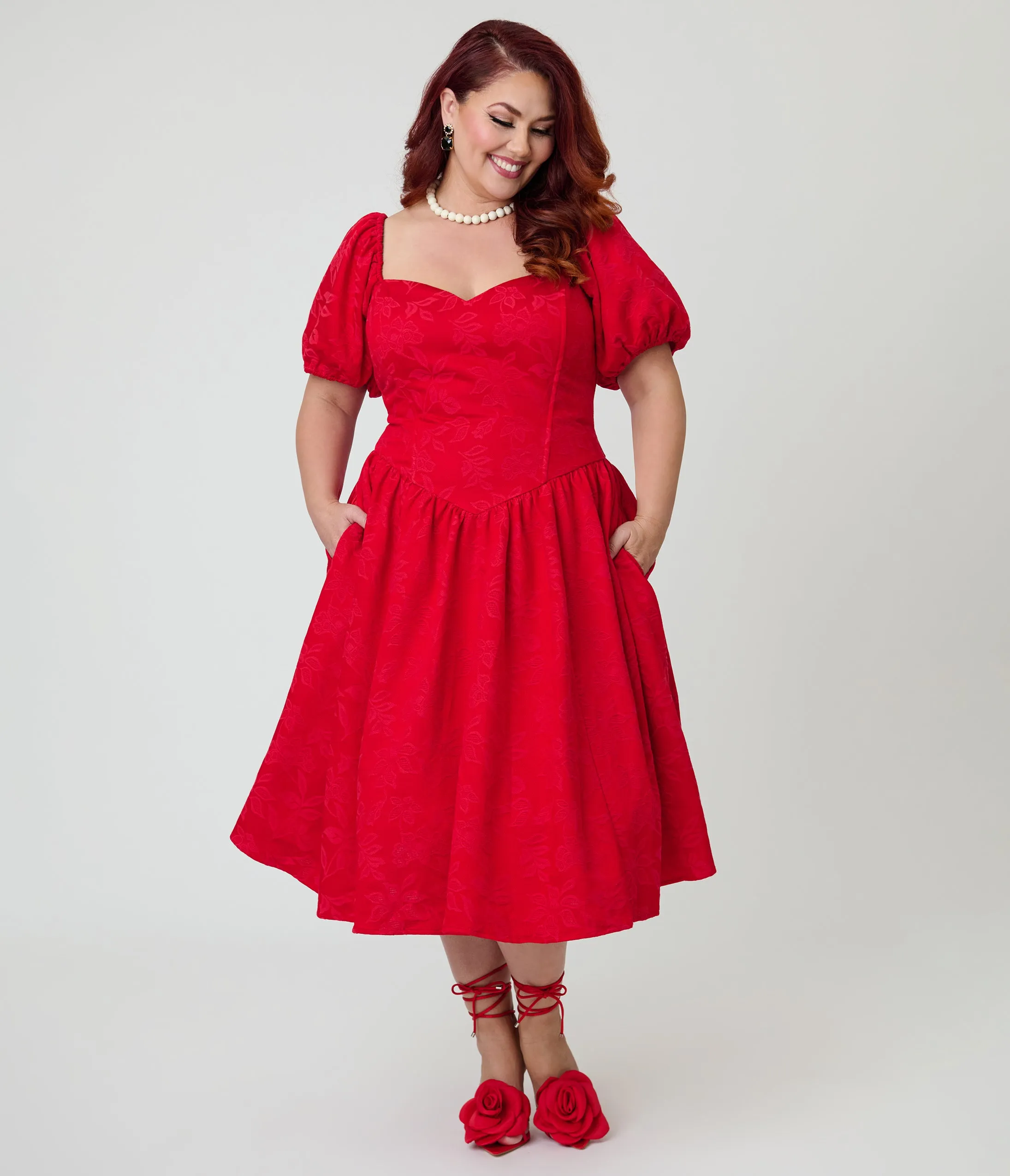 Smak Parlour Plus Size Red Brocade Sweetheart Swing Dress sold by Unique Vintage product image thumbnail 3