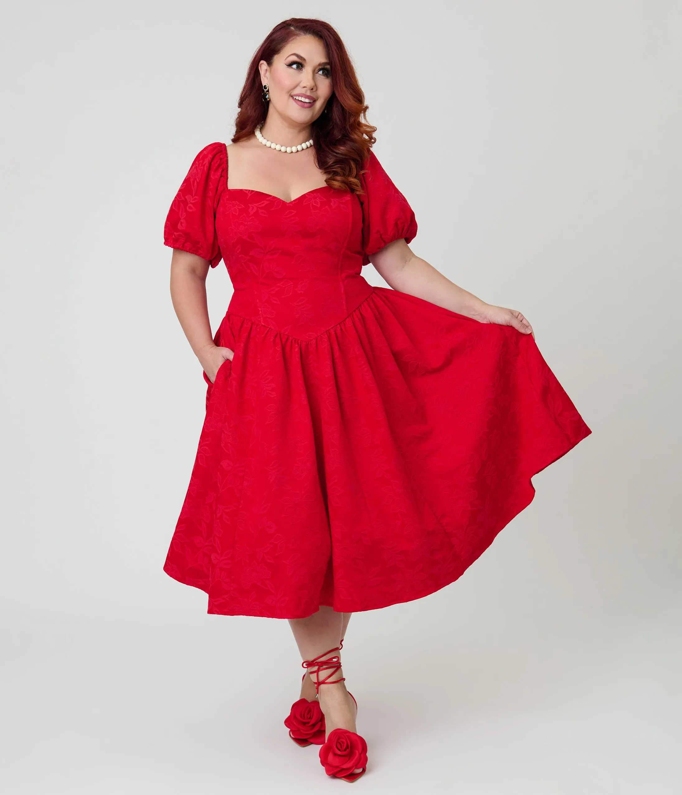 Smak Parlour Plus Size Red Brocade Sweetheart Swing Dress sold by Unique Vintage product image thumbnail 4