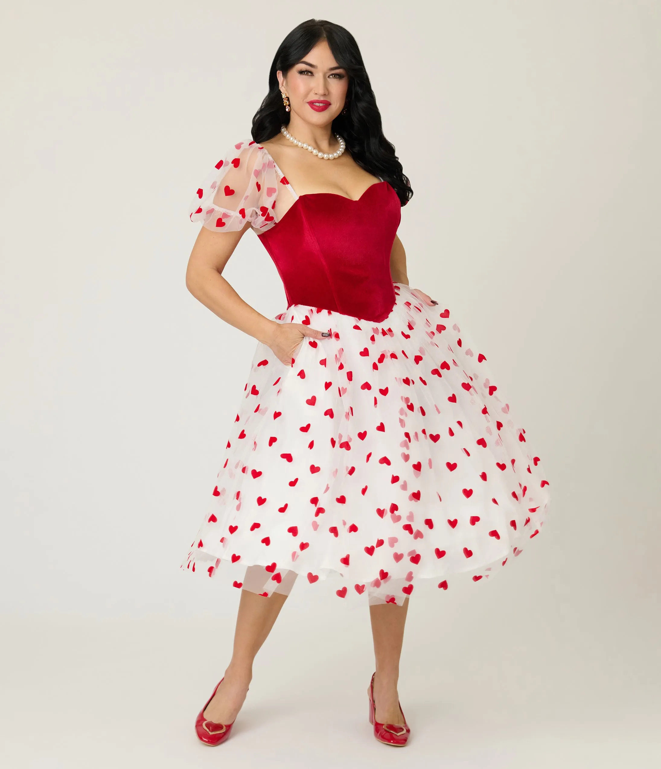 Barbie x Unique Vintage Red Hearts Loving You Swing Dress sold by Unique Vintage
