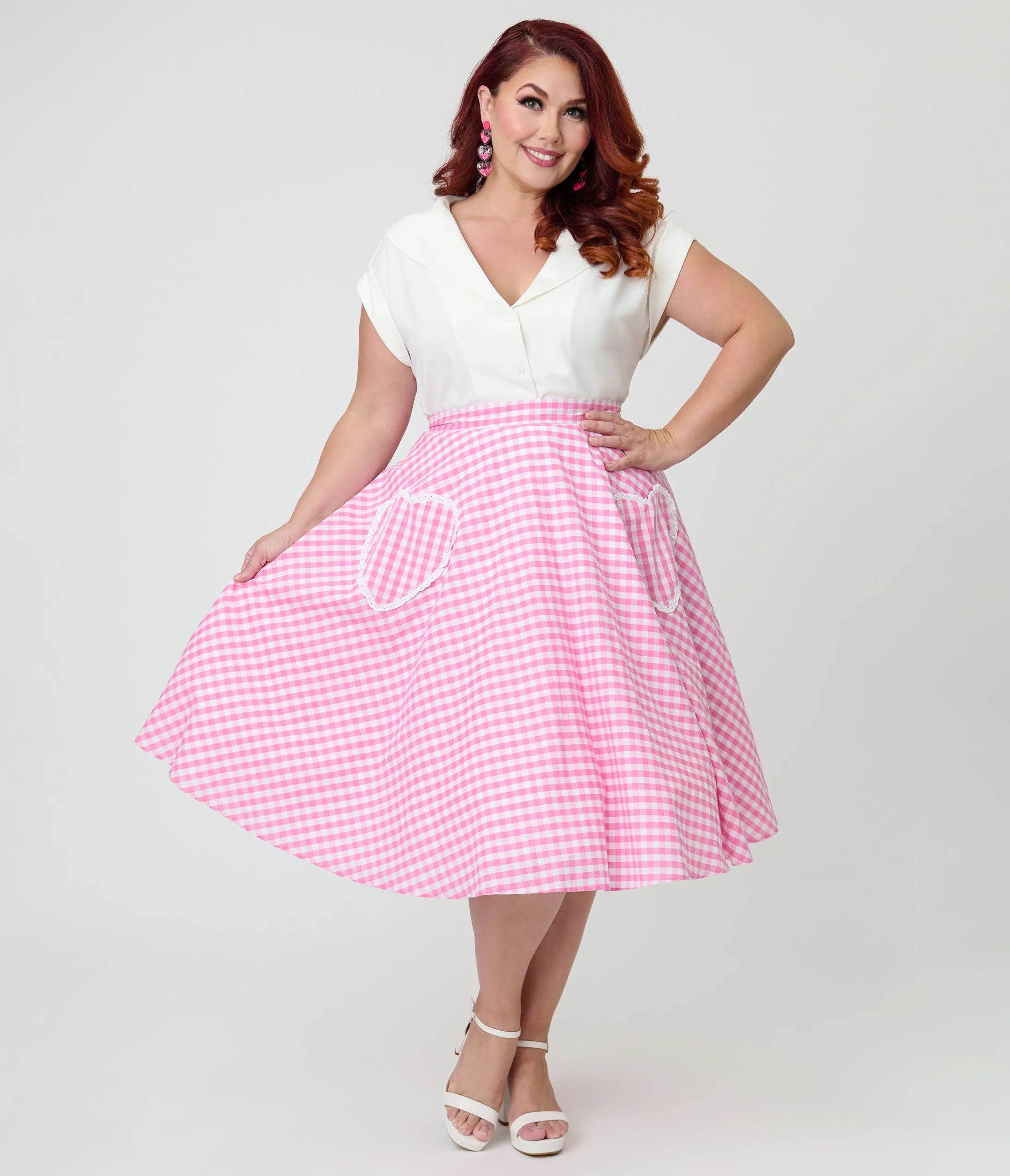 Unique Vintage Plus Size Pink Gingham Sally Swing Skirt sold by Unique Vintage product image thumbnail 4