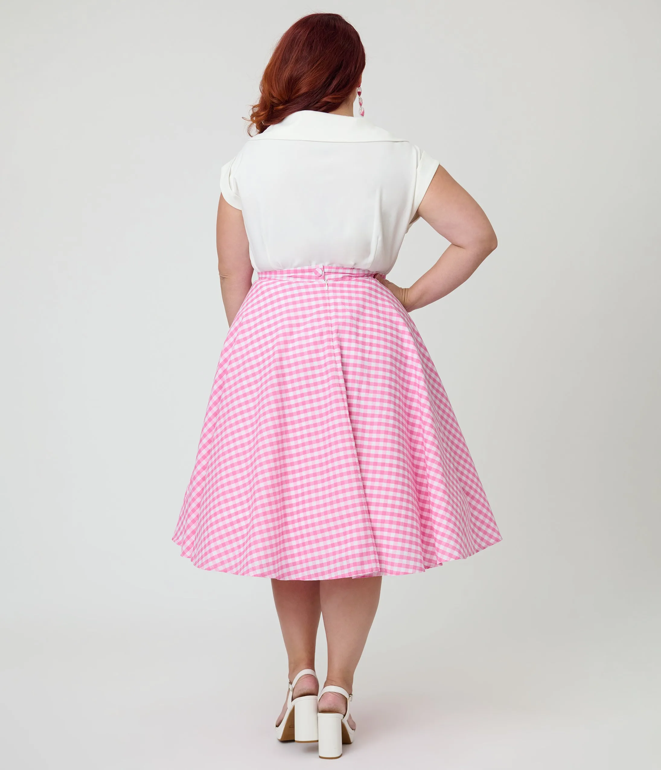 Unique Vintage Plus Size Pink Gingham Sally Swing Skirt sold by Unique Vintage product image thumbnail 3