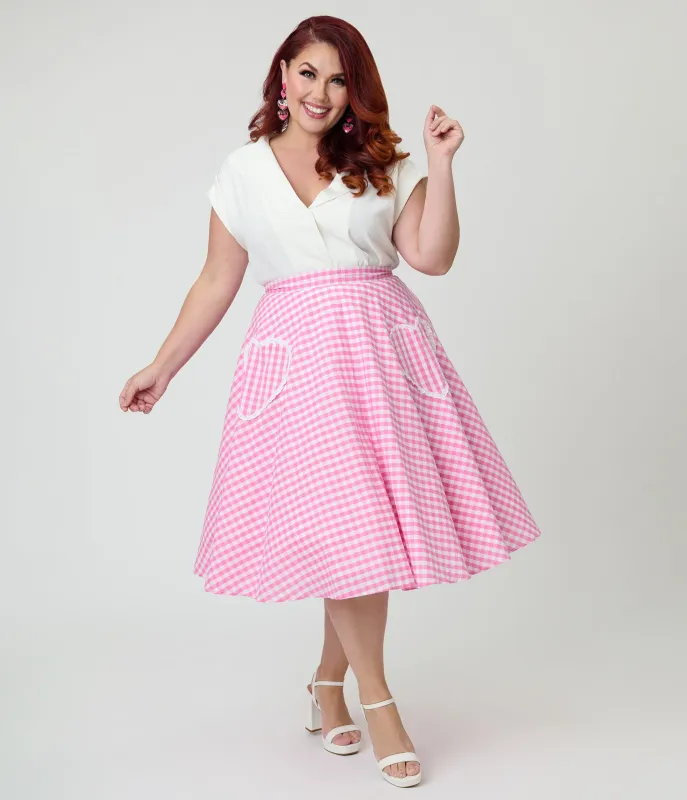 Unique Vintage Plus Size Pink Gingham Sally Swing Skirt sold by Unique Vintage