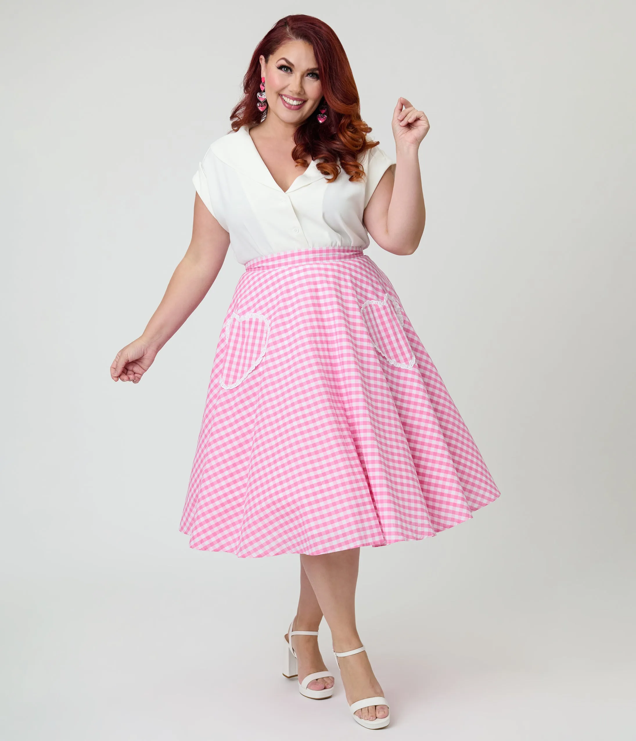 Unique Vintage Plus Size Pink Gingham Sally Swing Skirt sold by Unique Vintage
