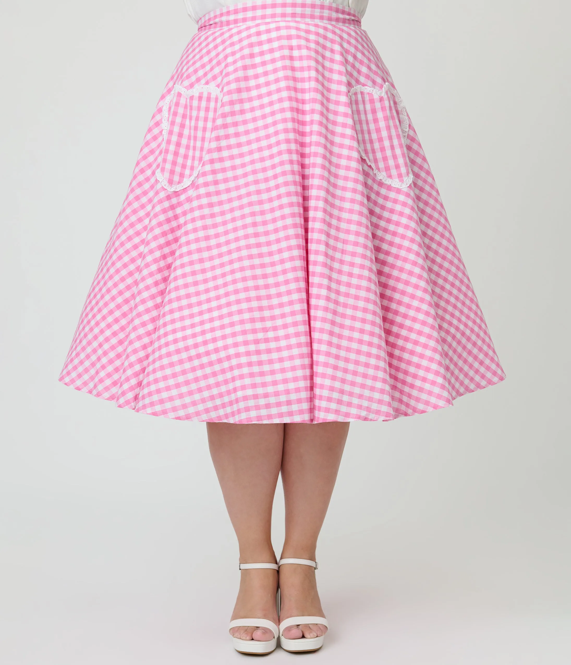 Unique Vintage Plus Size Pink Gingham Sally Swing Skirt sold by Unique Vintage product image thumbnail 2
