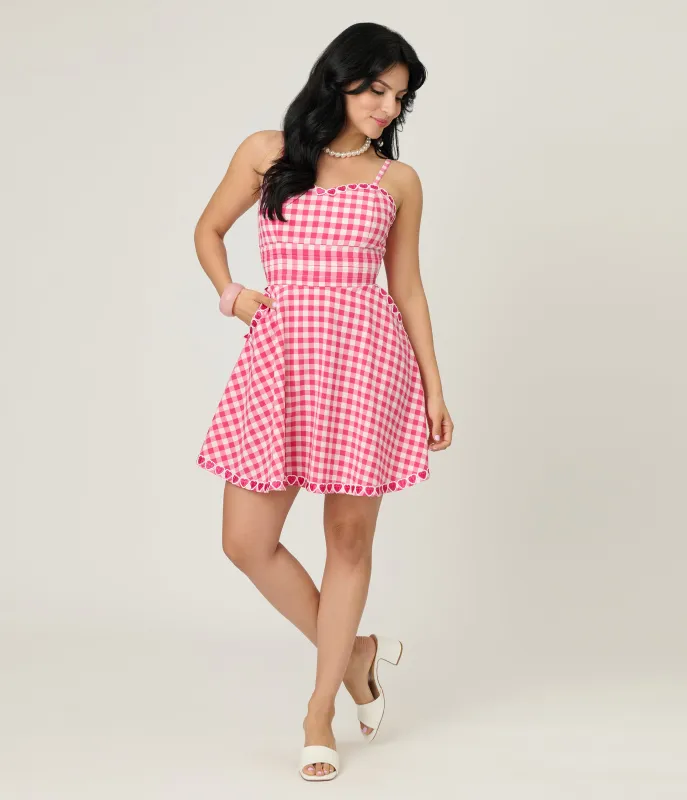 Unique Vintage Hot Pink Gingham Follow Your Heart Flare Dress sold by Unique Vintage