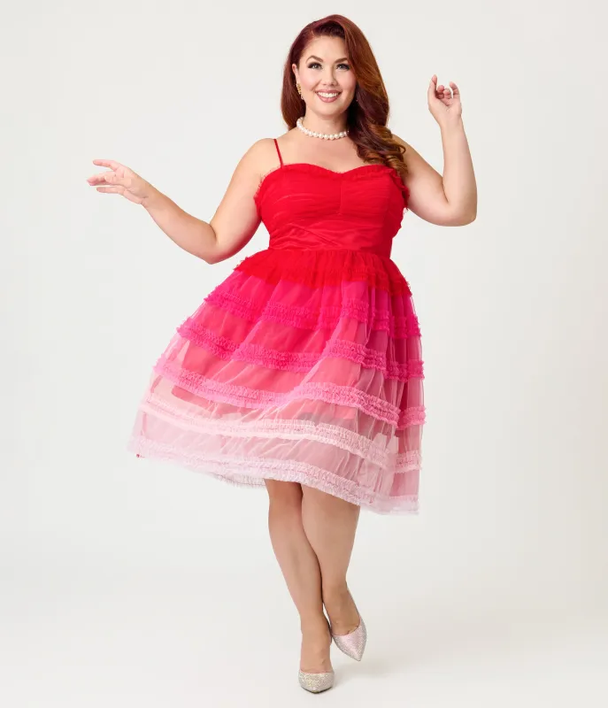 Unique Vintage Plus Size Red Ombre Tiered Sheer Midi Dress sold by Unique Vintage