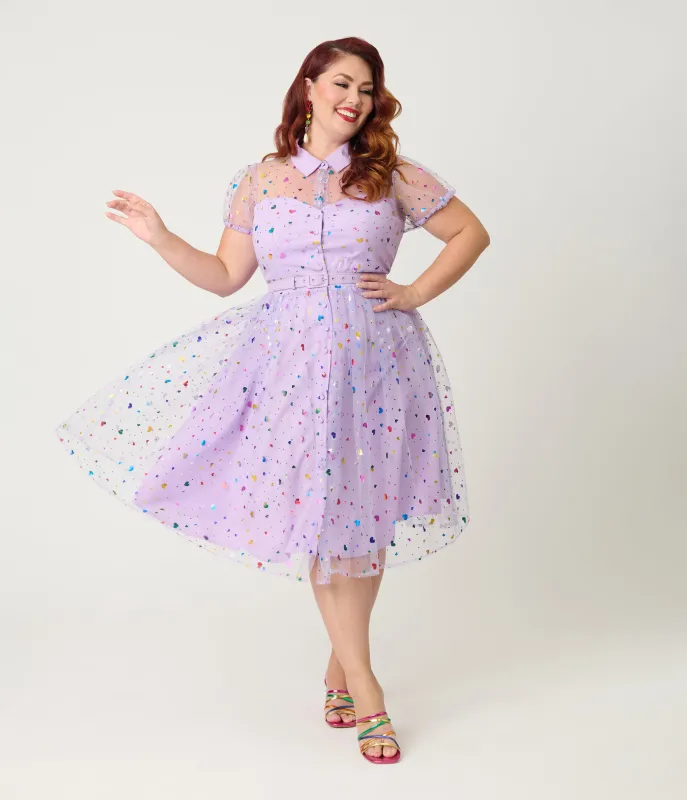 Unique Vintage Plus Size Purple Confetti Hollie Swing Dress sold by Unique Vintage