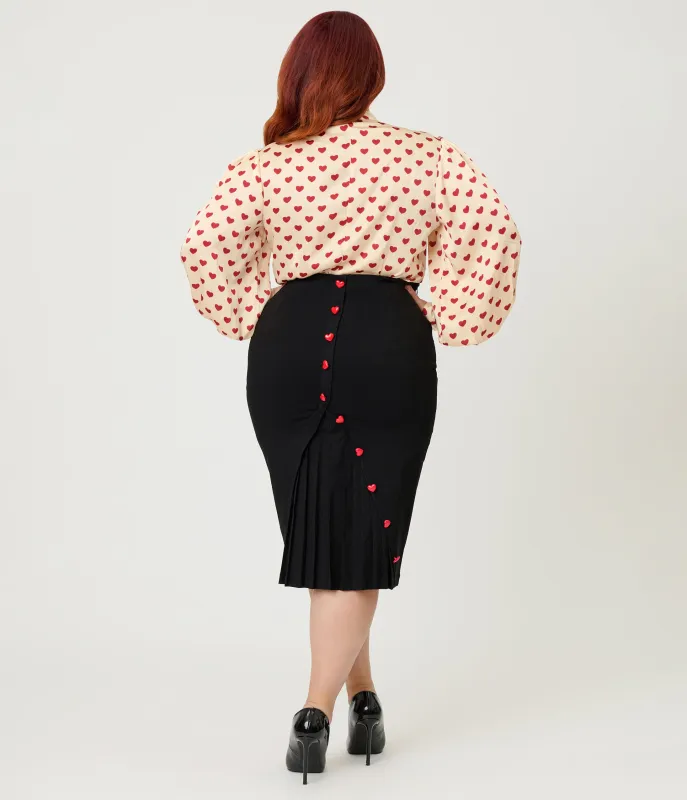 Unique Vintage Plus Size Black & Red Heart Button Pencil Skirt sold by Unique Vintage