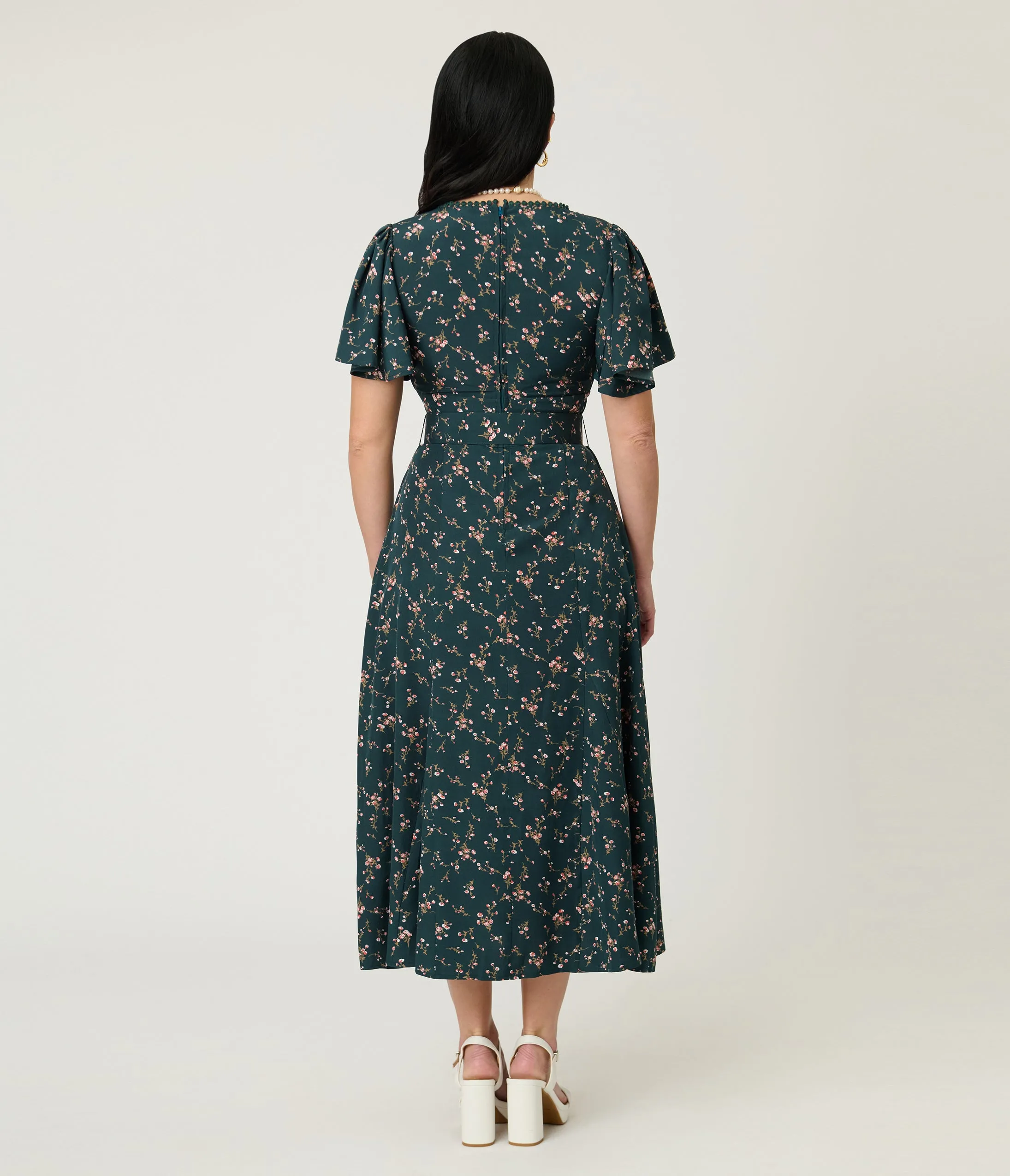 Unique Vintage 1940s Teal Ditzy Floral Print Midi Dress sold by Unique Vintage product image thumbnail 2