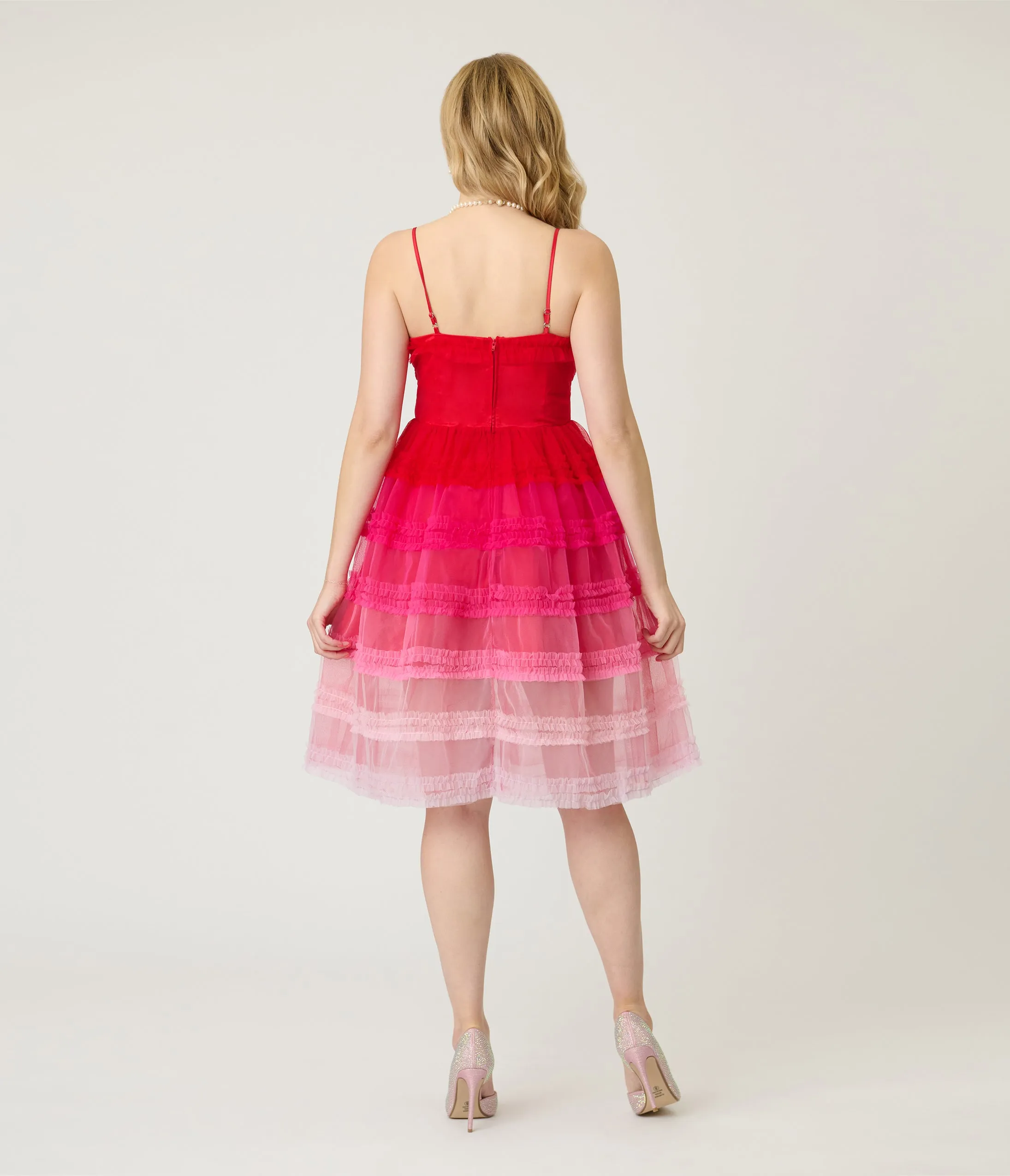 Unique Vintage Red Ombre Tiered Sheer Midi Dress sold by Unique Vintage product image thumbnail 2