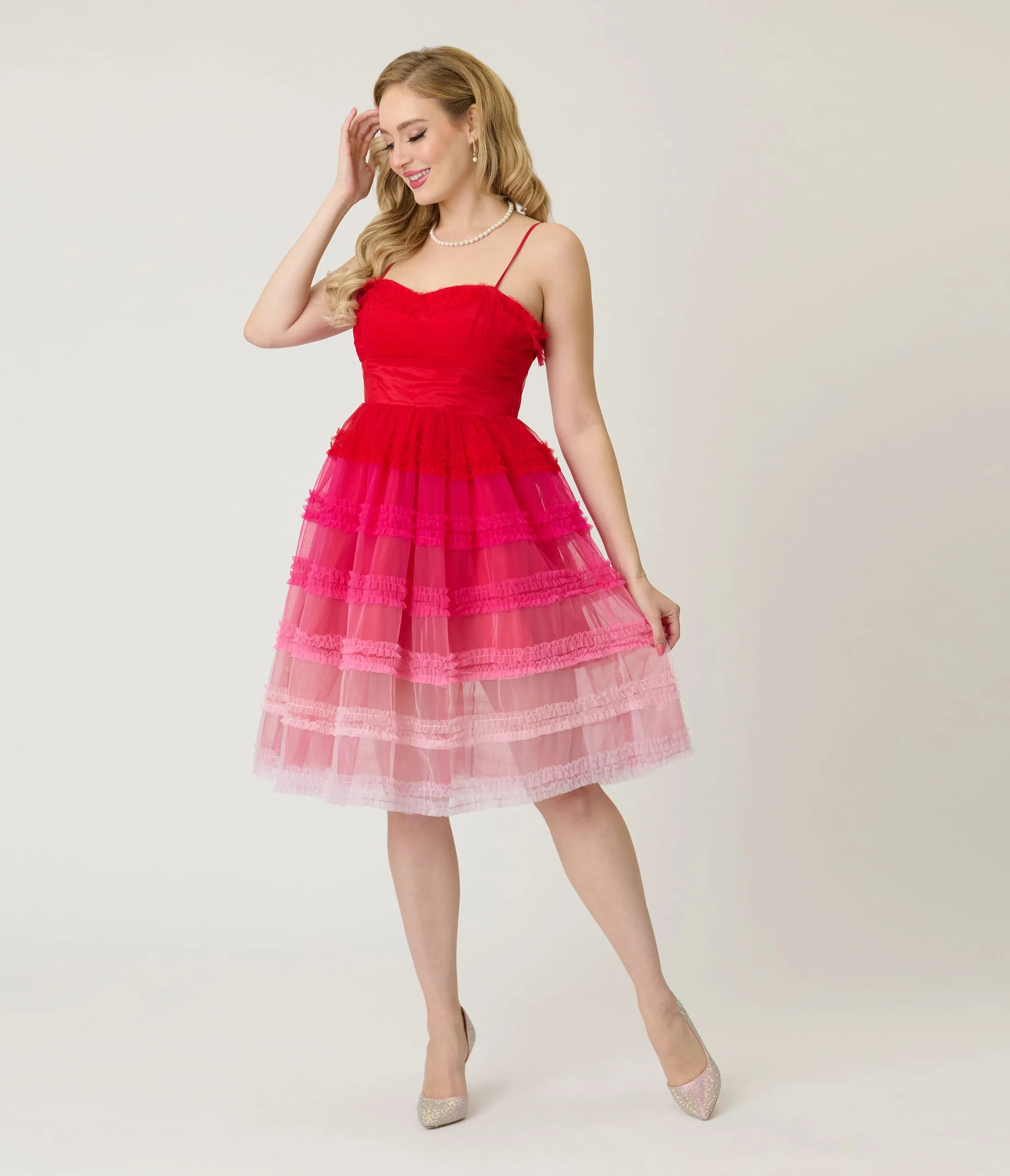 Unique Vintage Red Ombre Tiered Sheer Midi Dress sold by Unique Vintage product image thumbnail 3