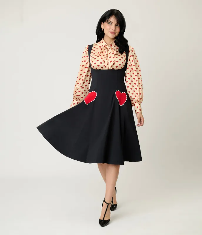 Unique Vintage Black & Red Heart Amma Swing Skirt sold by Unique Vintage