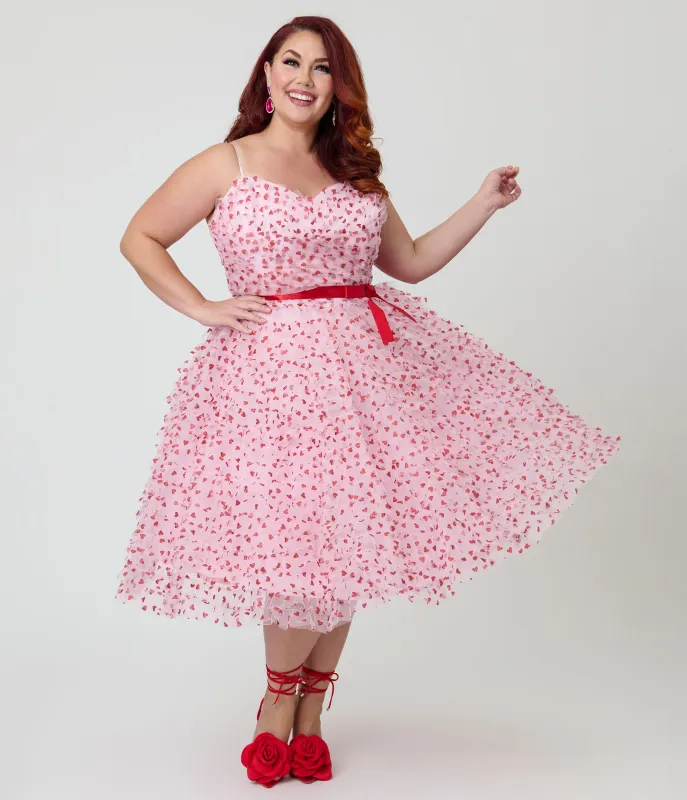 Unique Vintage Plus Size Pink & Red Glitter Heart Tulle Cupcake Swing Dress sold by Unique Vintage