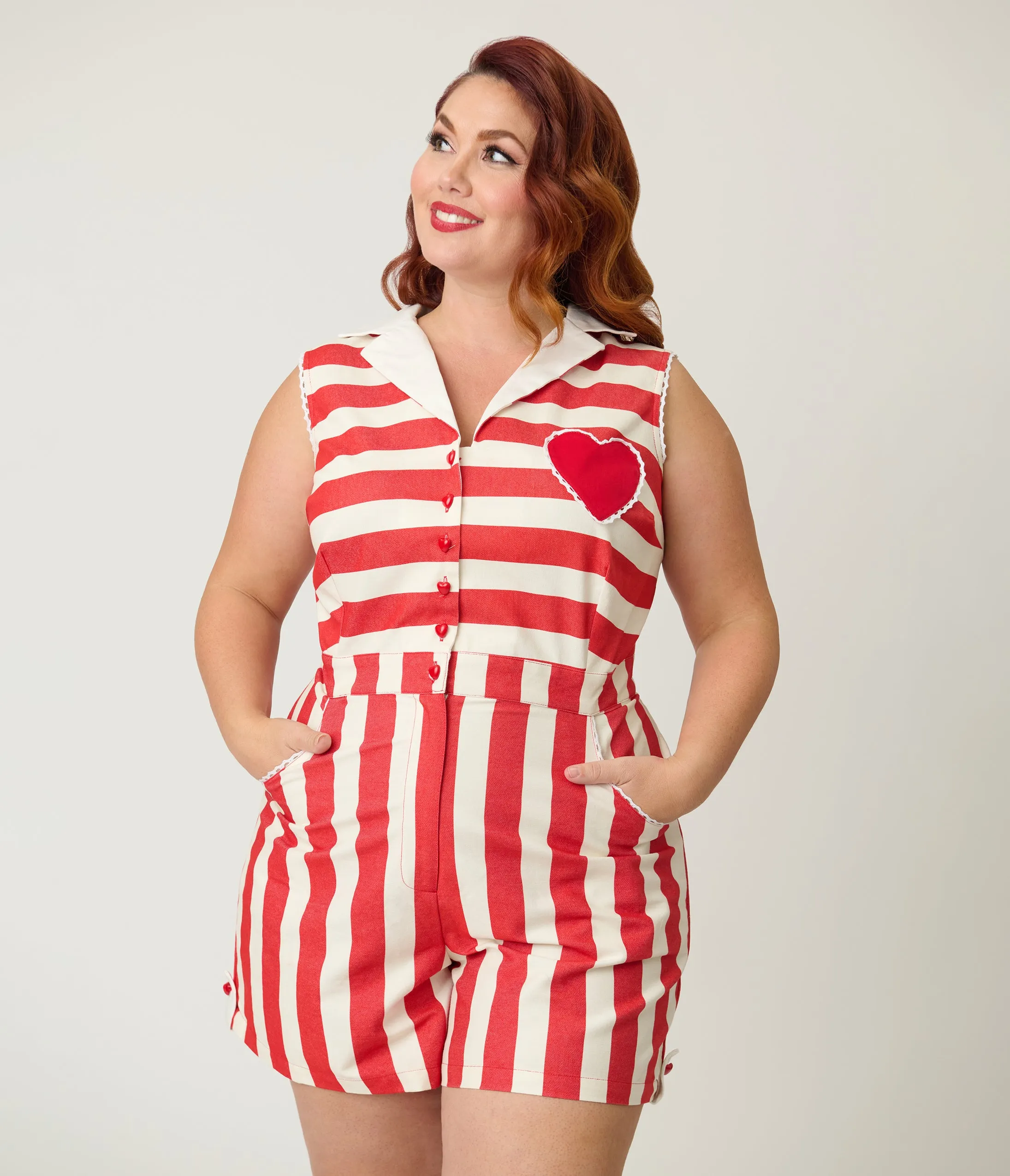 Unique Vintage Plus Size Unique Vintage Red & Ivory Striped Shelby Romper sold by Unique Vintage product image thumbnail 3