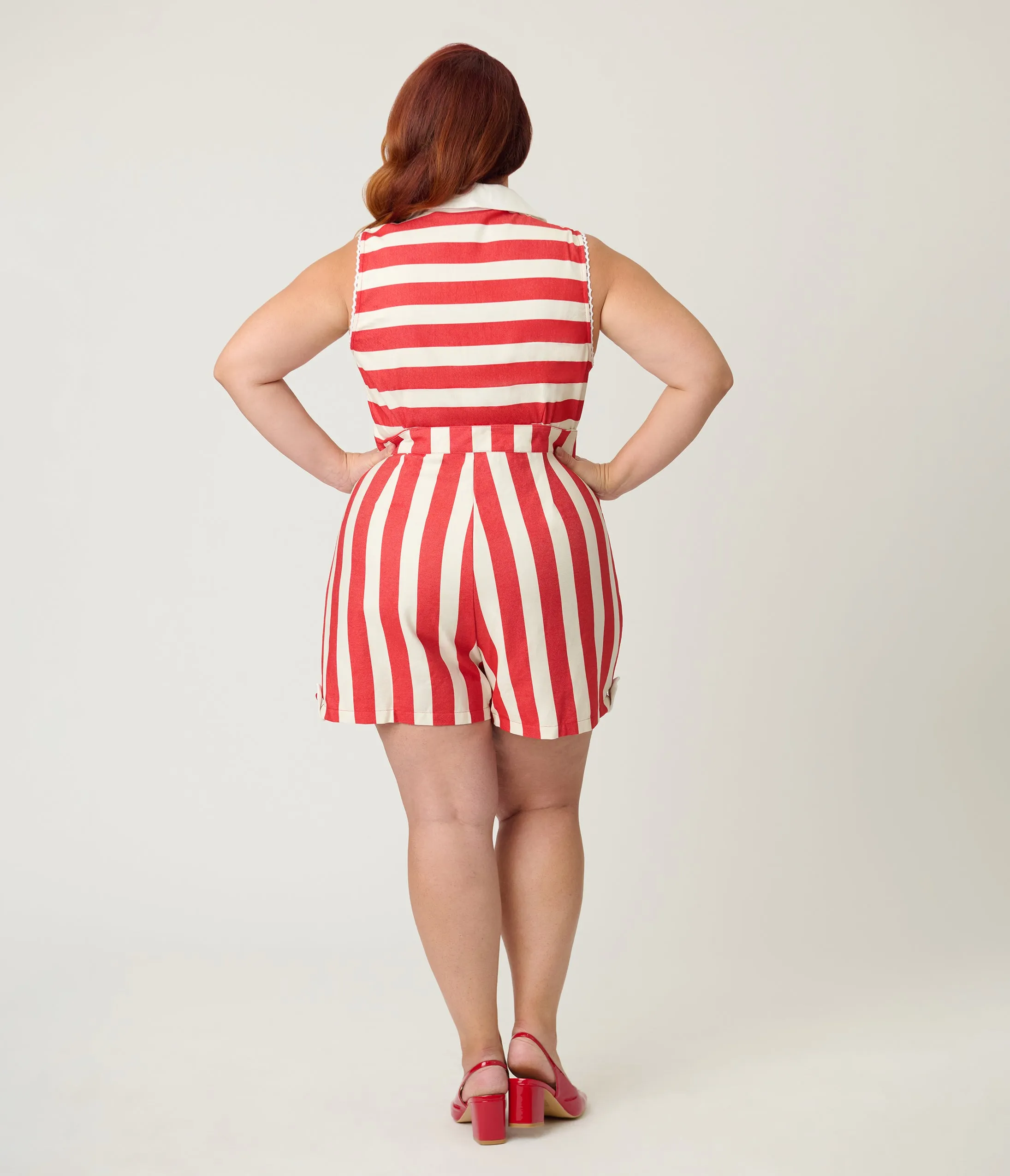 Unique Vintage Plus Size Unique Vintage Red & Ivory Striped Shelby Romper sold by Unique Vintage product image thumbnail 2