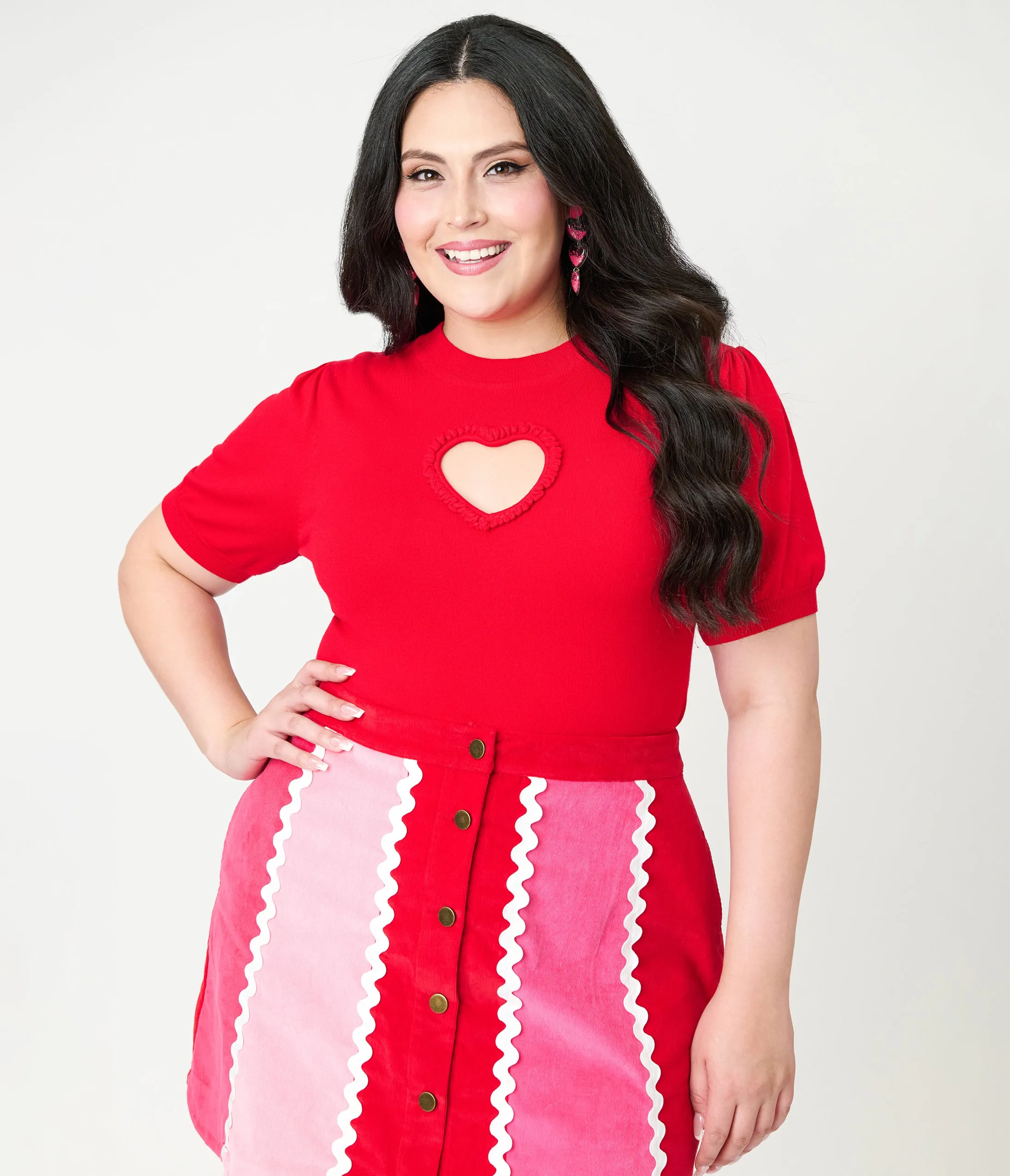 Smak Parlour Plus Size Red Keyhole Heart Sweater sold by Unique Vintage