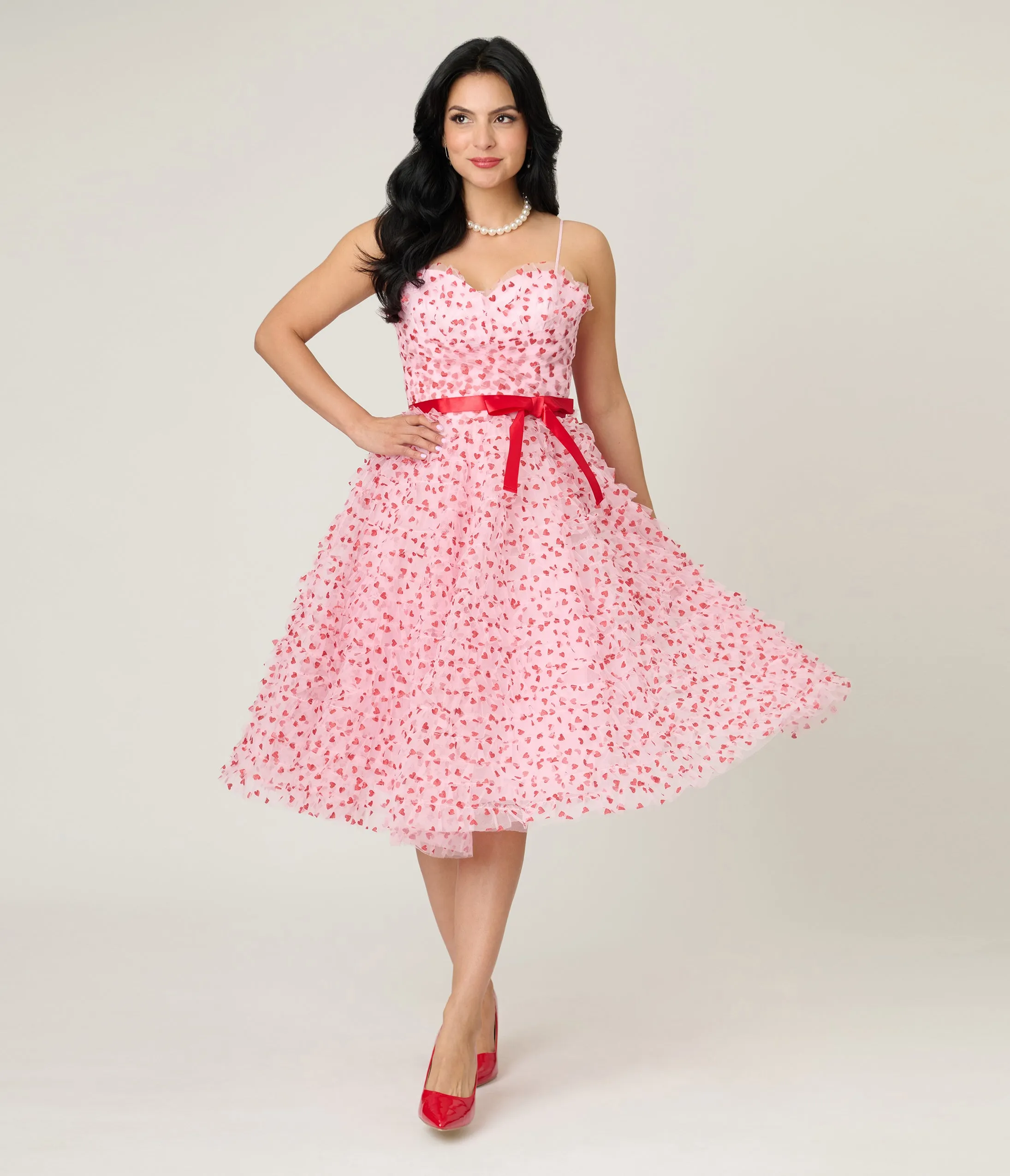 Unique Vintage Pink & Red Glitter Heart Tulle Cupcake Swing Dress sold by Unique Vintage product image thumbnail 4