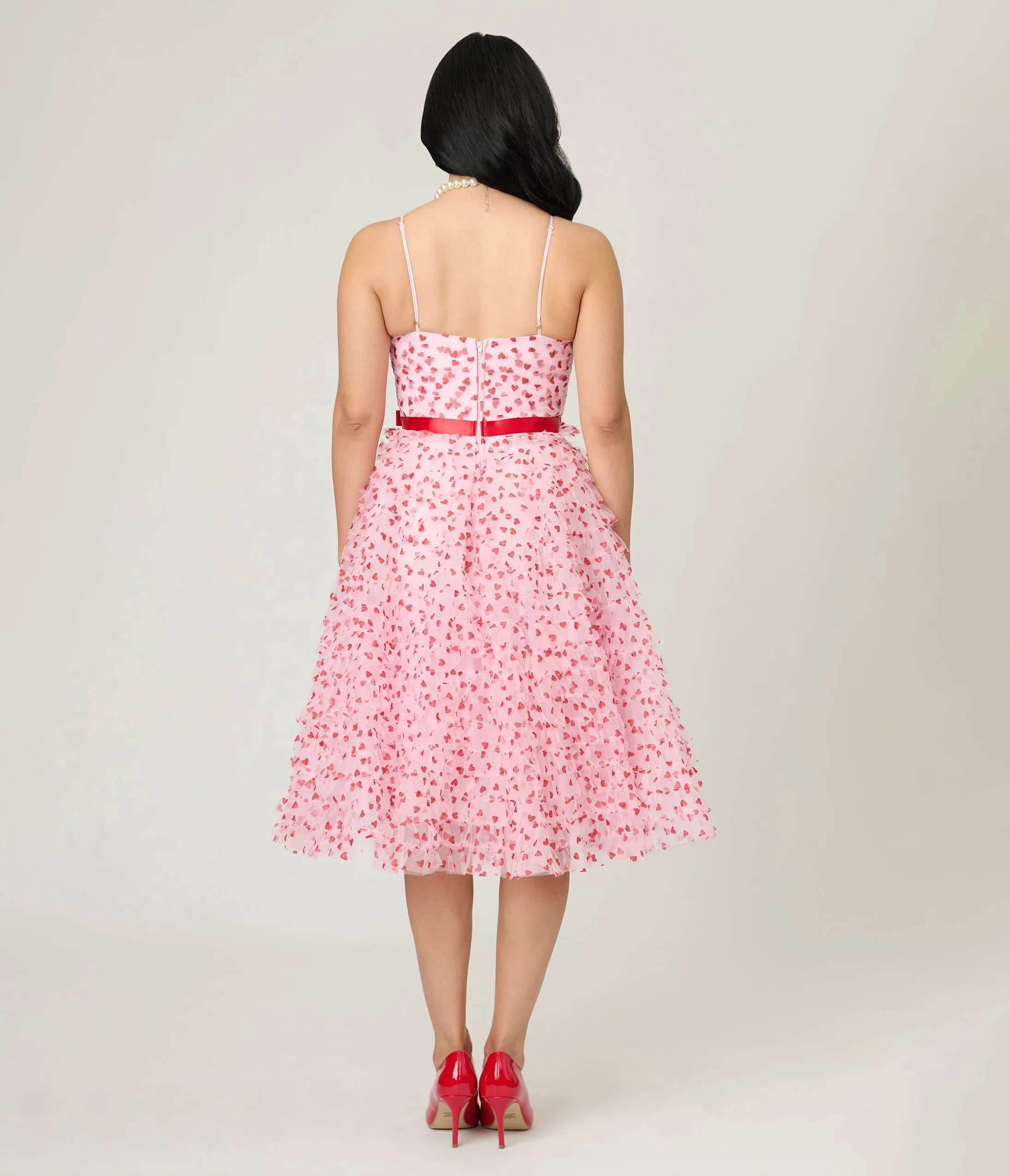 Unique Vintage Pink & Red Glitter Heart Tulle Cupcake Swing Dress sold by Unique Vintage product image thumbnail 2