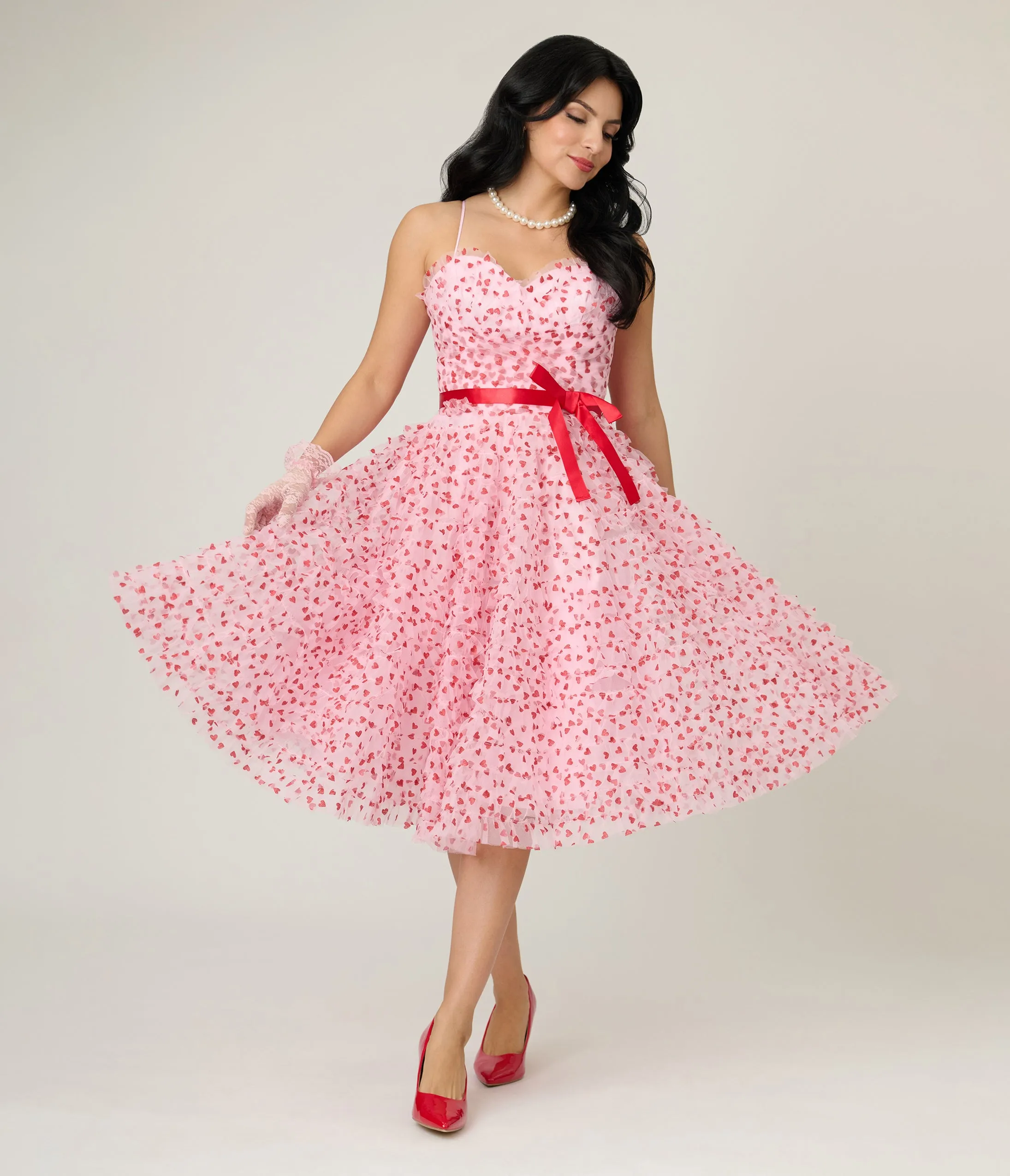 Unique Vintage Pink & Red Glitter Heart Tulle Cupcake Swing Dress sold by Unique Vintage