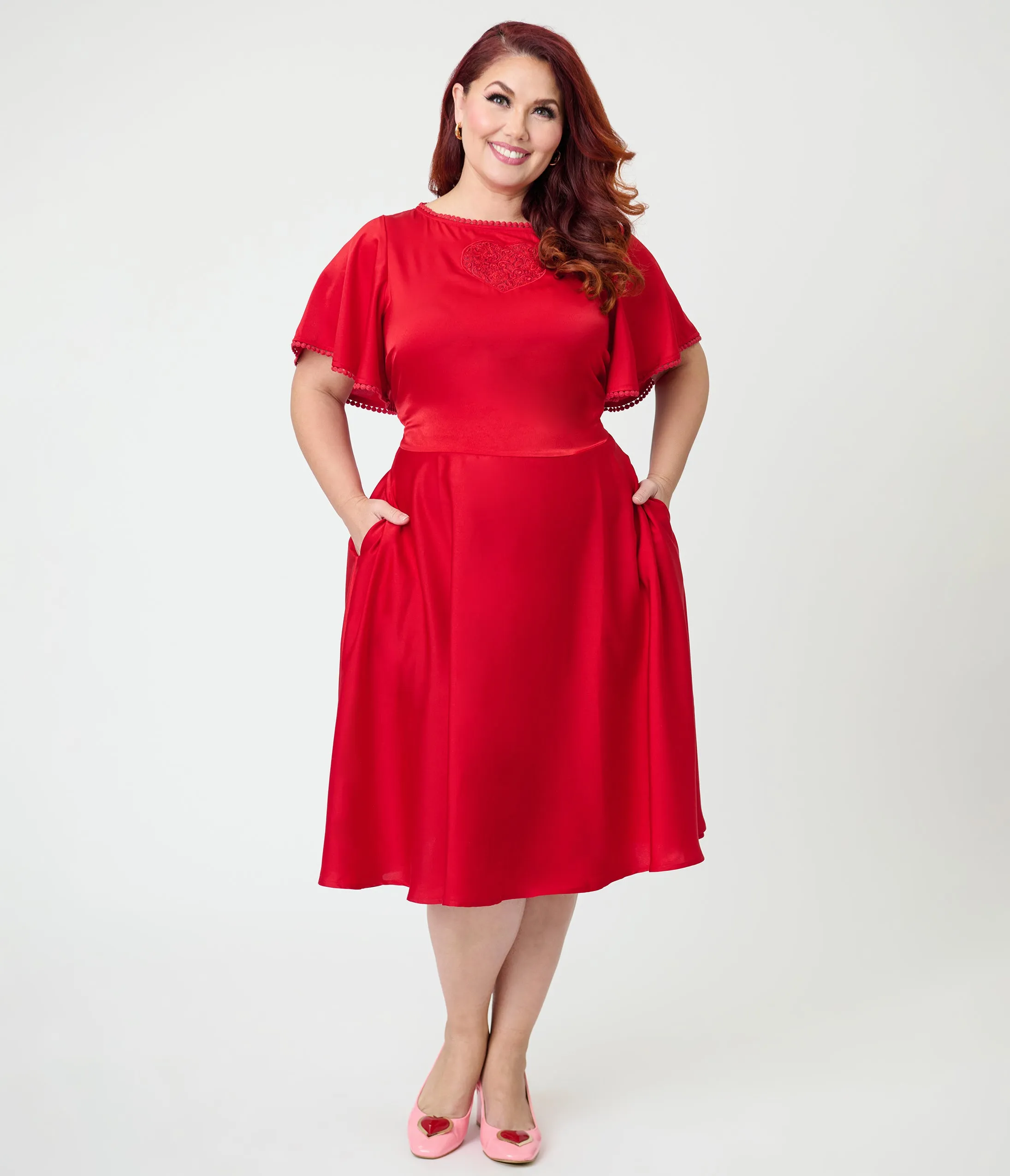 Unique Vintage Plus Size Red Floral Mesh Cutout Swing Dress sold by Unique Vintage product image thumbnail 3