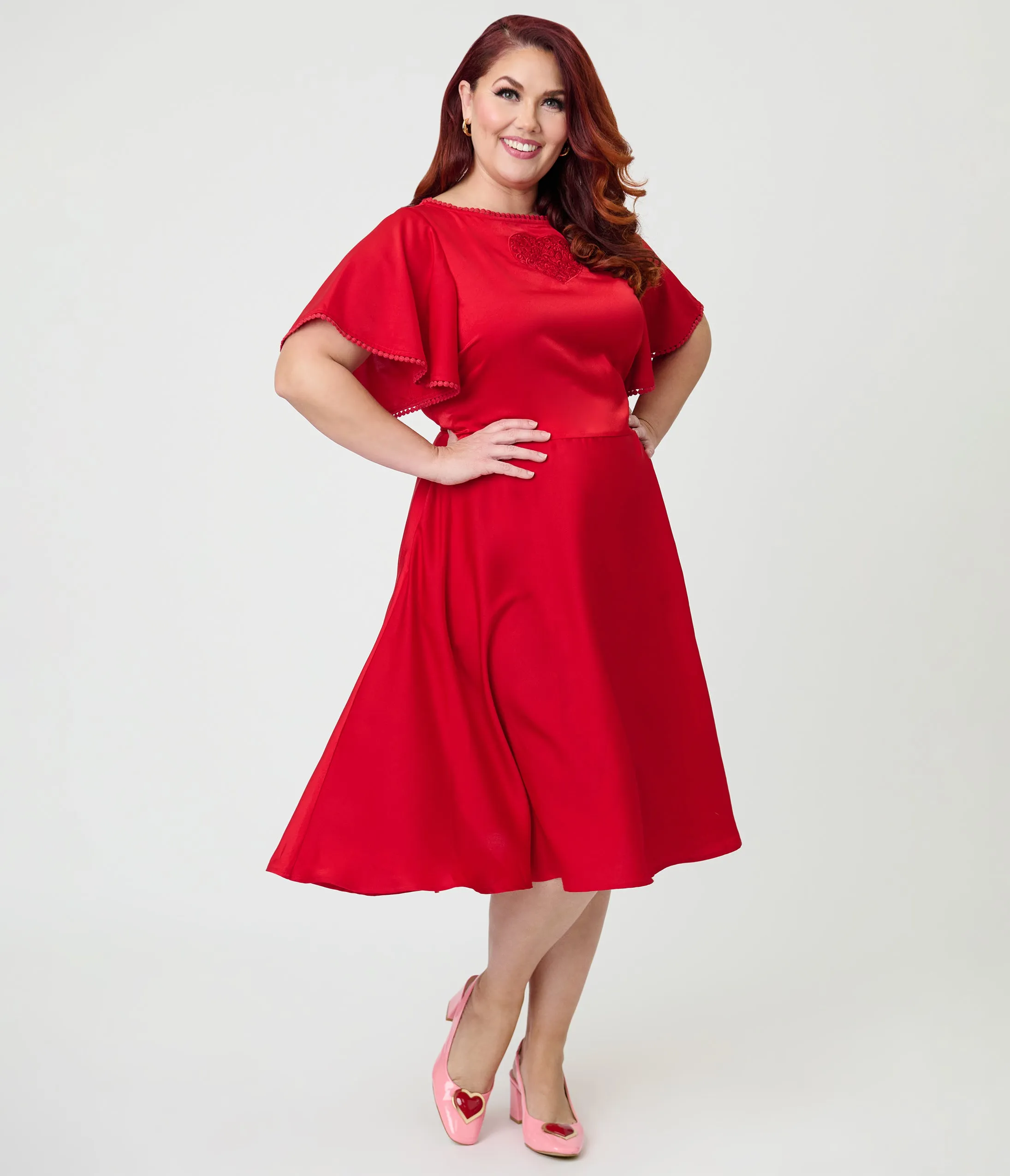 Unique Vintage Plus Size Red Floral Mesh Cutout Swing Dress sold by Unique Vintage product image thumbnail 4