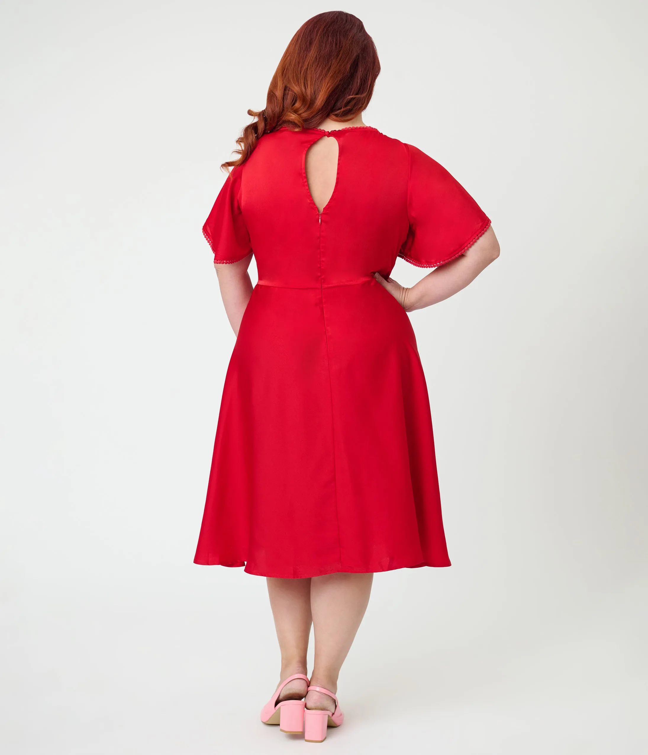 Unique Vintage Plus Size Red Floral Mesh Cutout Swing Dress sold by Unique Vintage product image thumbnail 2
