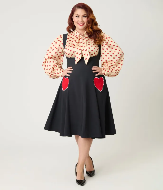 Unique Vintage Plus Size Black & Red Heart Amma Swing Skirt sold by Unique Vintage