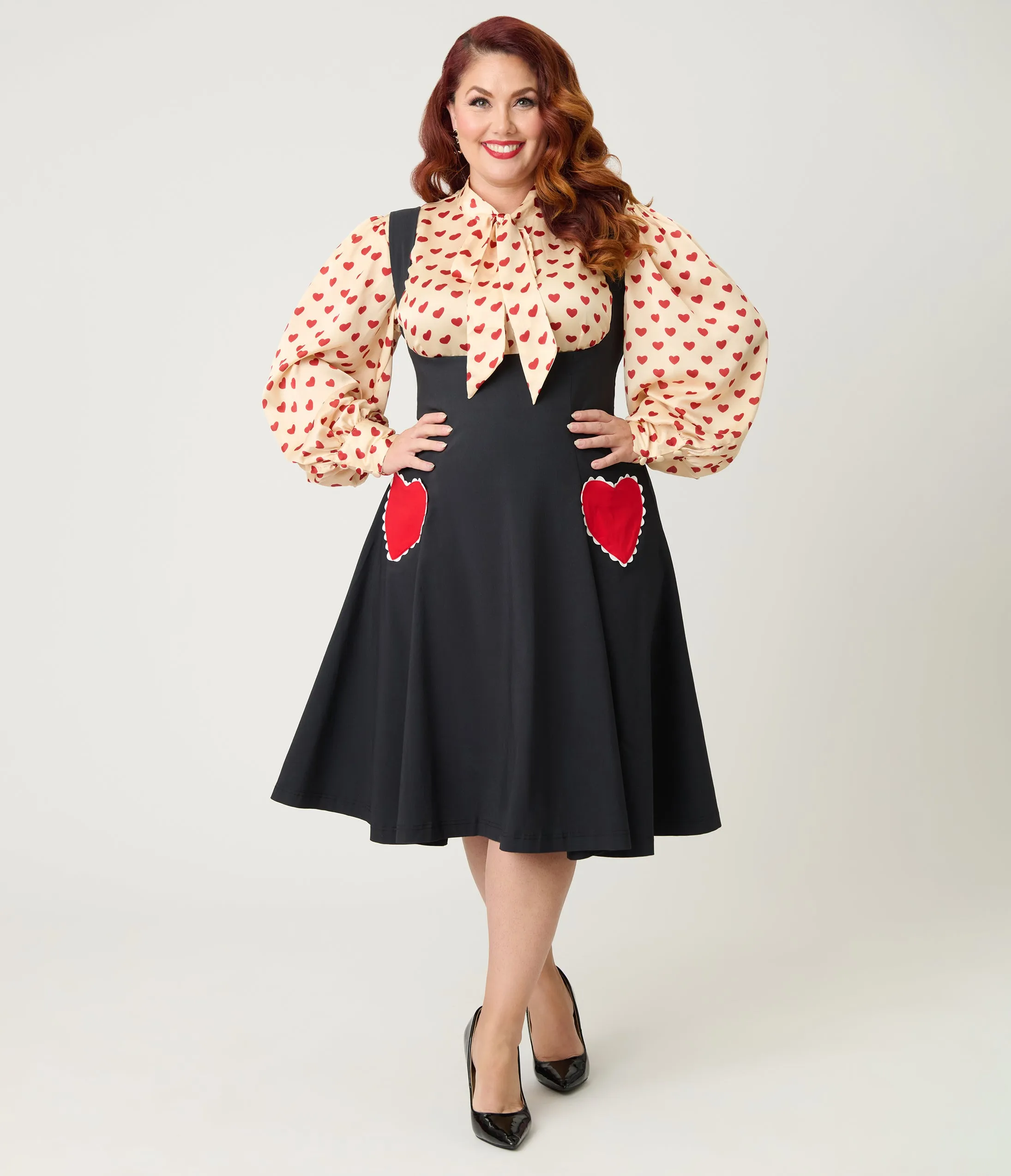 Unique Vintage Plus Size Black & Red Heart Amma Swing Skirt sold by Unique Vintage