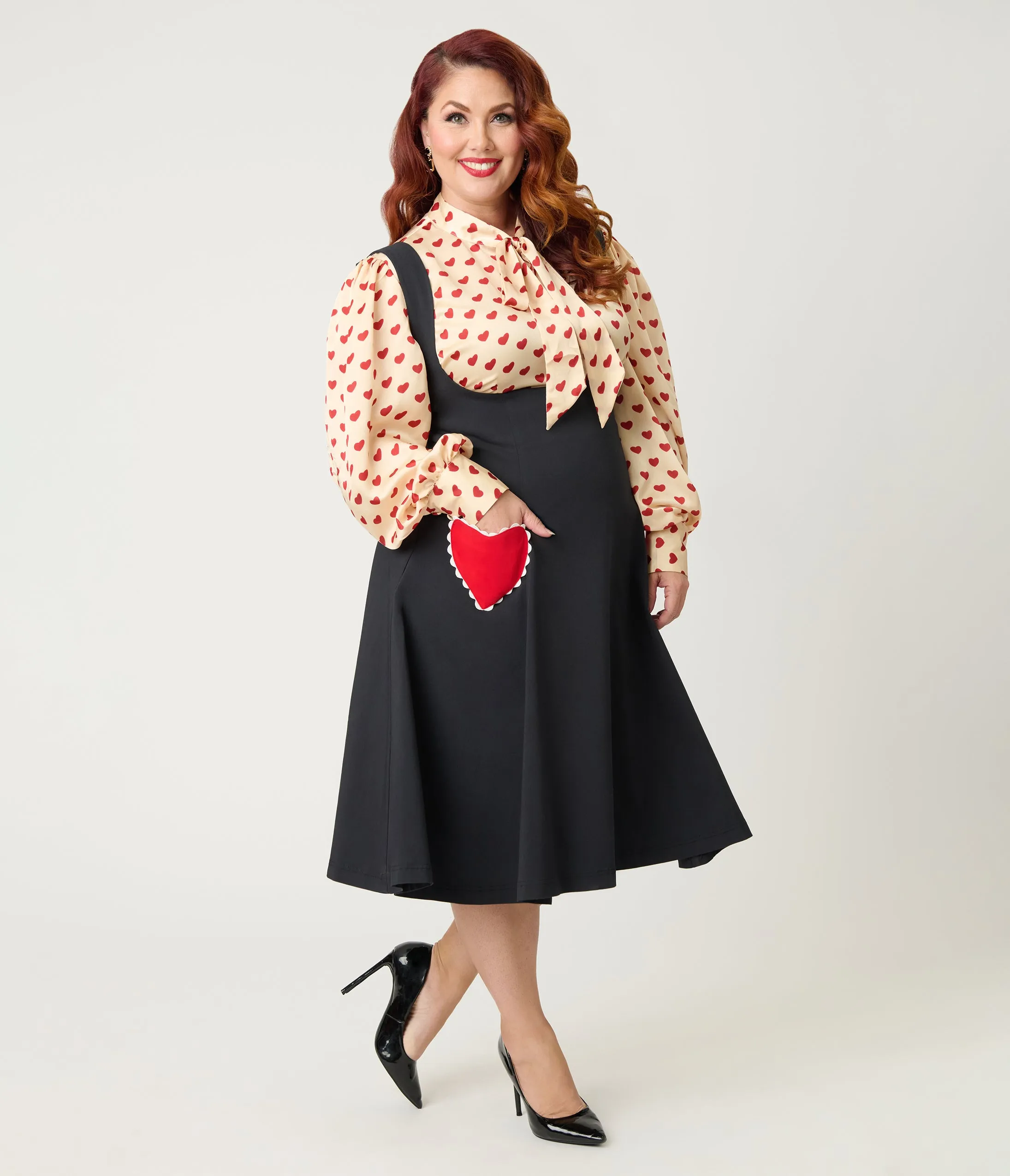 Unique Vintage Plus Size Black & Red Heart Amma Swing Skirt sold by Unique Vintage product image thumbnail 3
