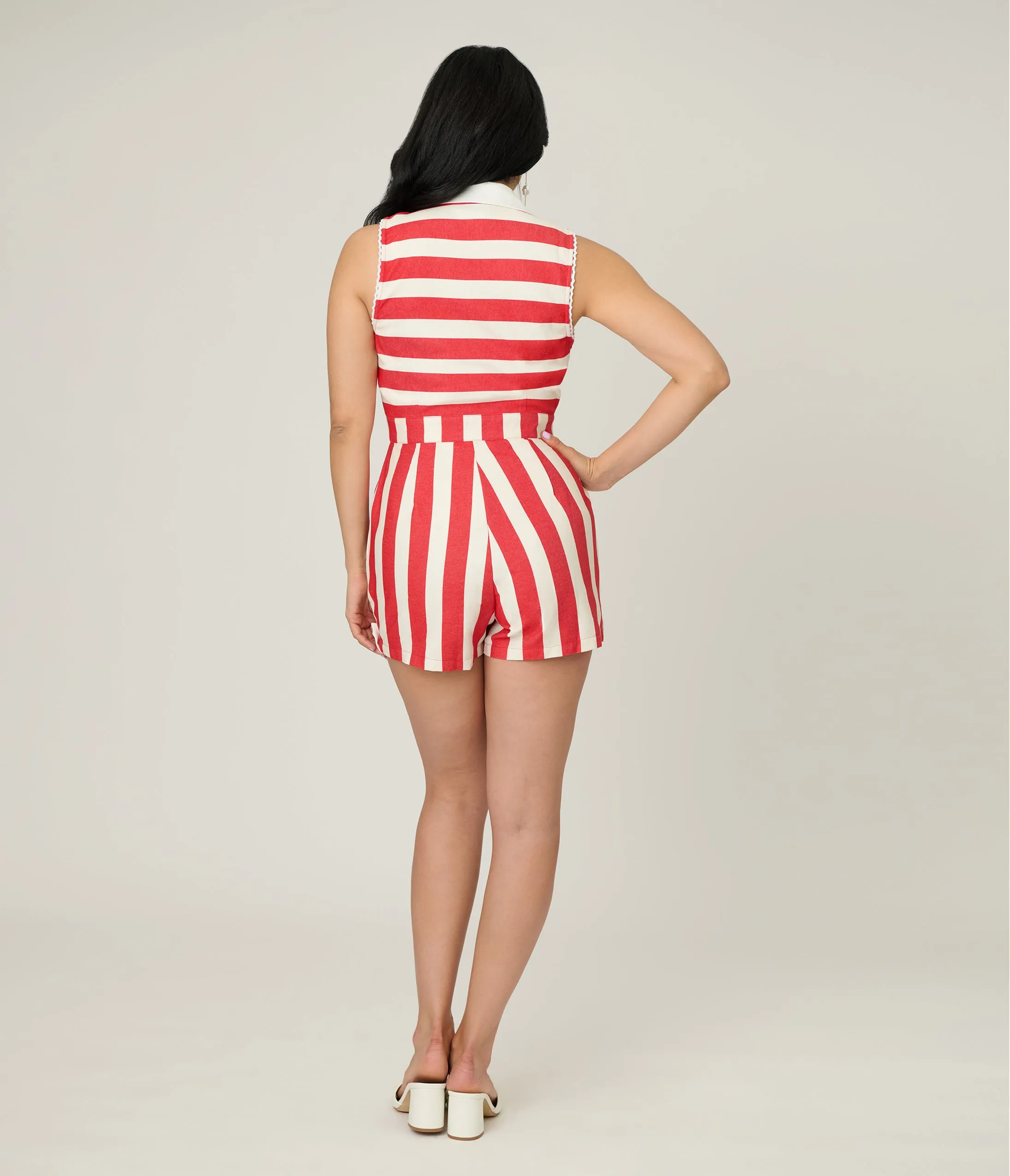 Unique Vintage Red & Ivory Striped Shelby Romper sold by Unique Vintage product image thumbnail 2