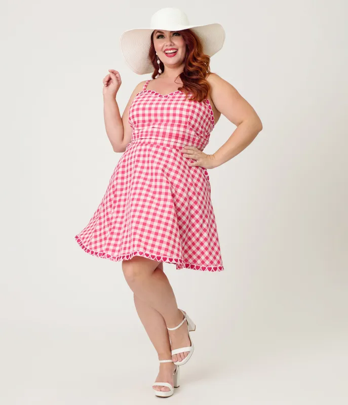 Unique Vintage Plus Size Hot Pink Gingham Follow Your Heart Flare Dress sold by Unique Vintage