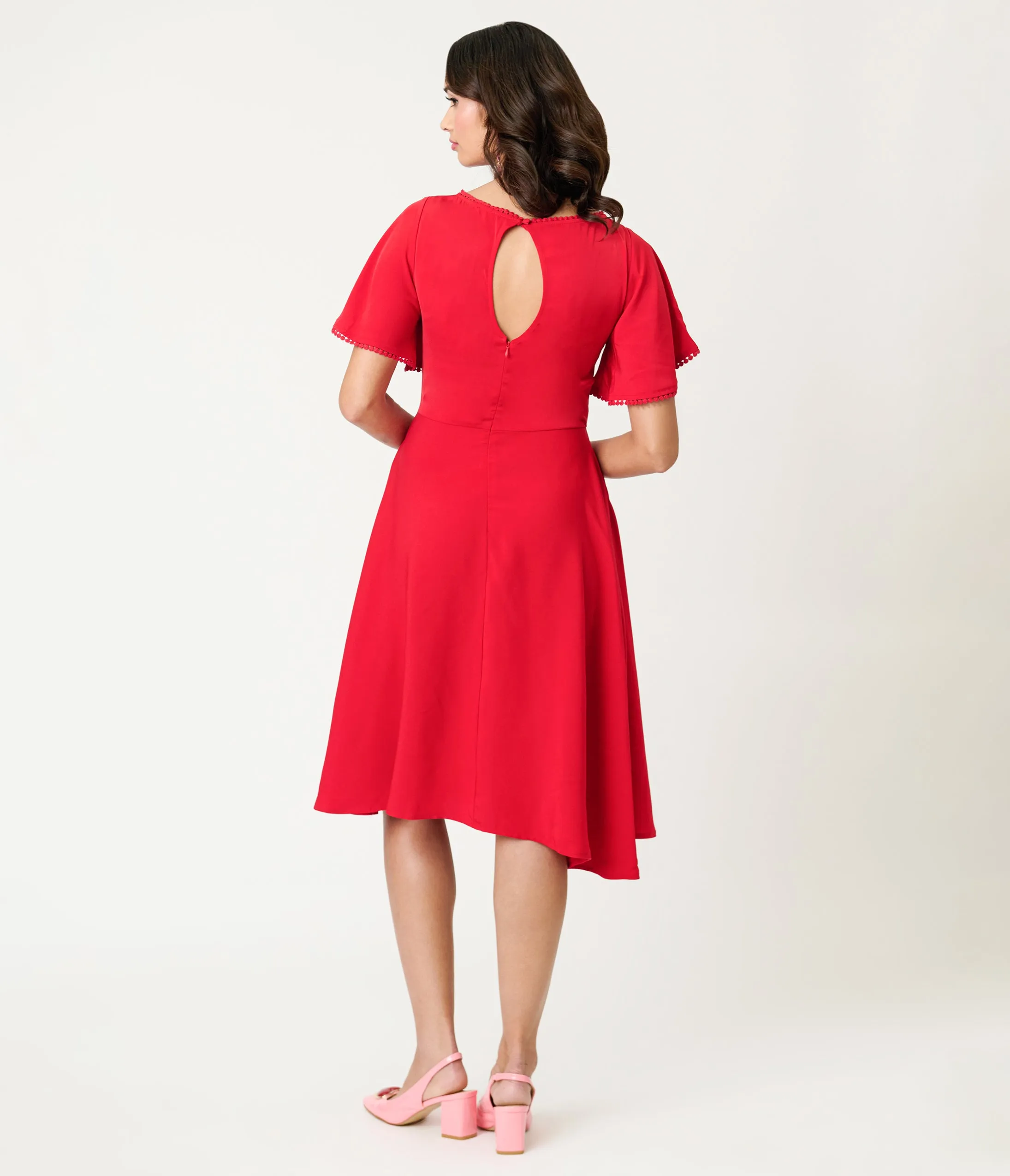 Unique Vintage Red Floral Mesh Cutout Swing Dress sold by Unique Vintage product image thumbnail 2