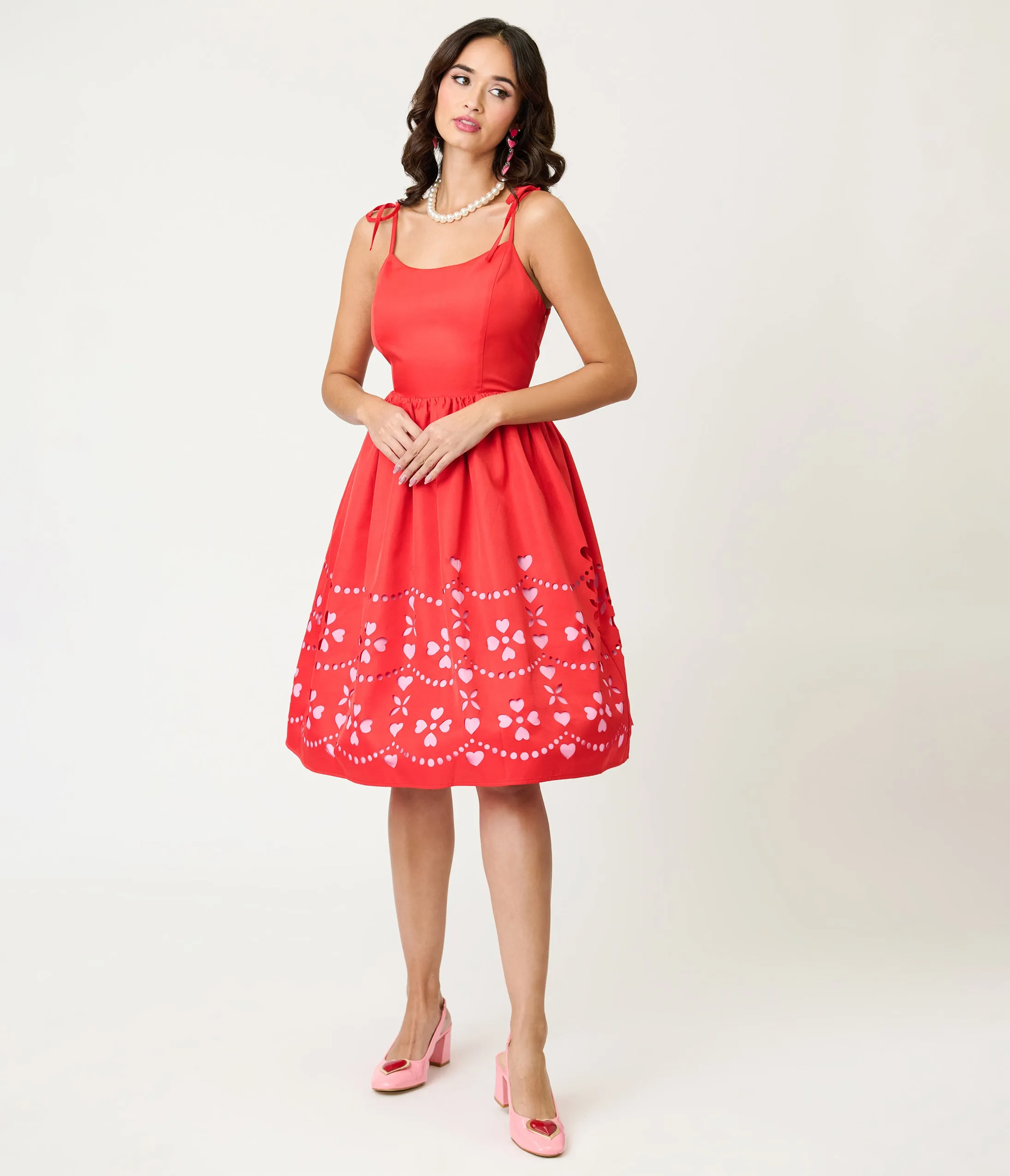 Unique Vintage Red & Pink Hearts Cutout Swing Dress sold by Unique Vintage product image thumbnail 4