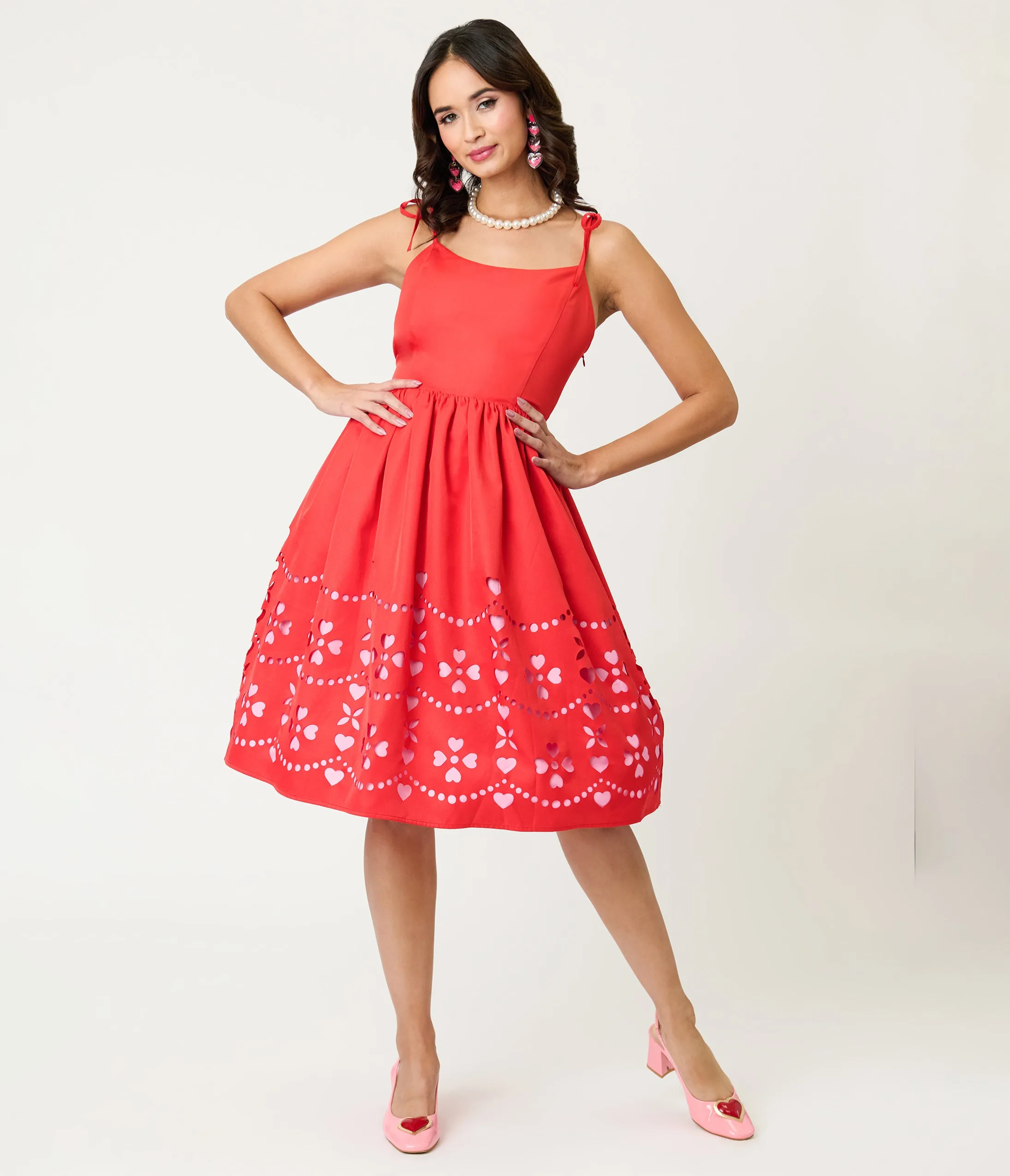 Unique Vintage Red & Pink Hearts Cutout Swing Dress sold by Unique Vintage product image thumbnail 3