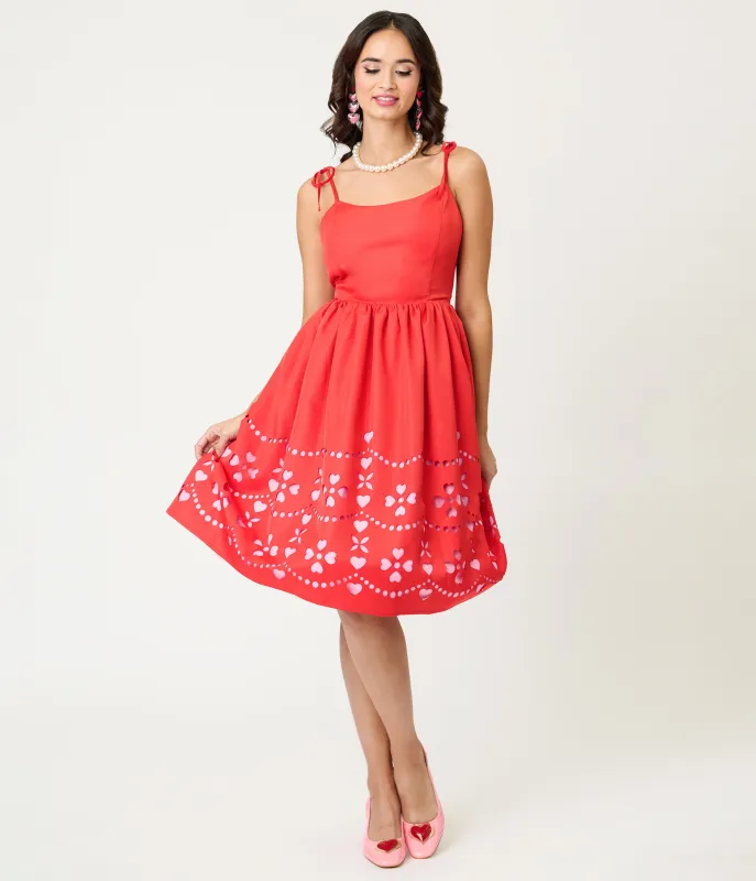 Unique Vintage Red & Pink Hearts Cutout Swing Dress sold by Unique Vintage
