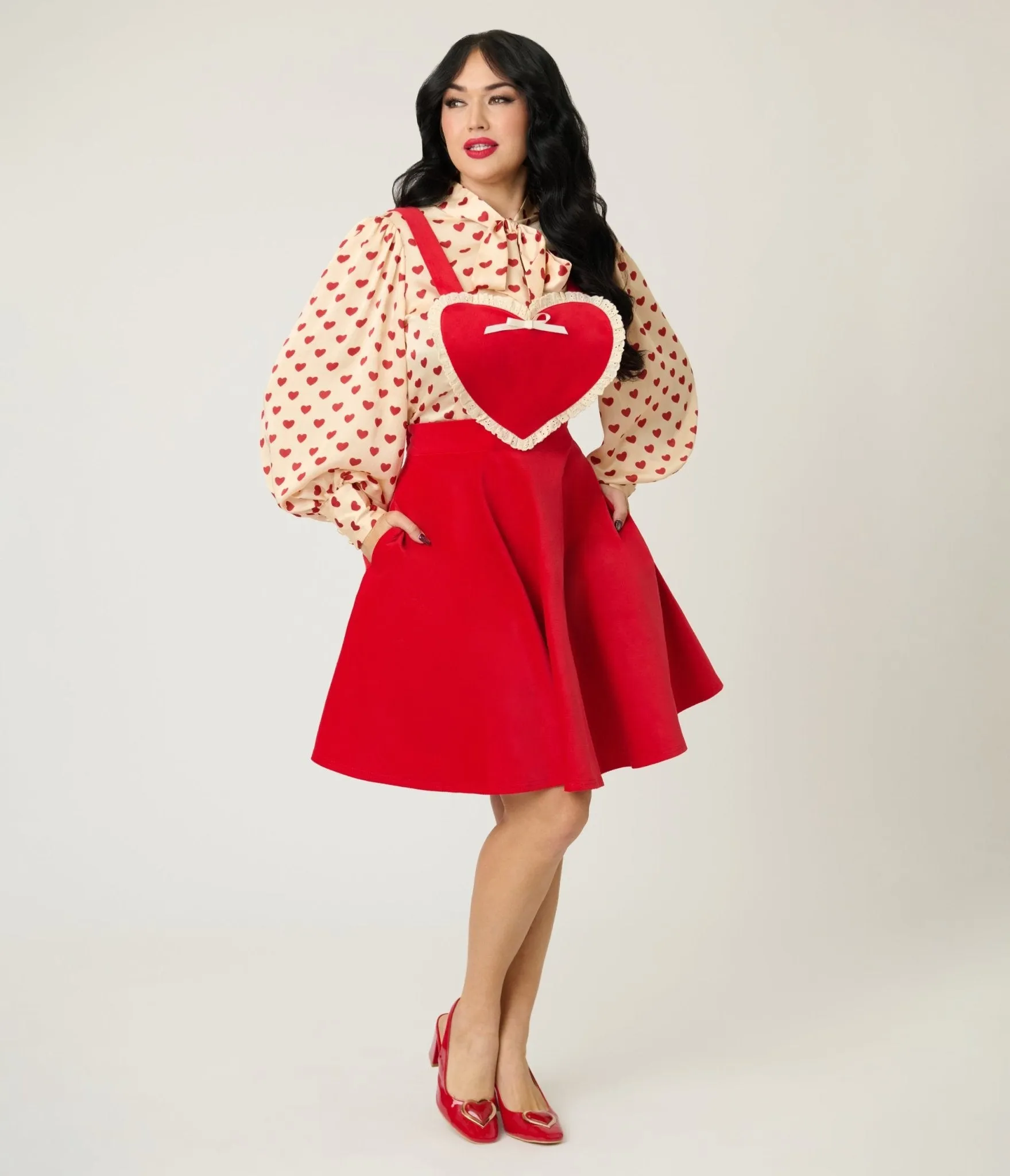 Unique Vintage Red Heart Bib Pinafore Skirt sold by Unique Vintage product image thumbnail 3