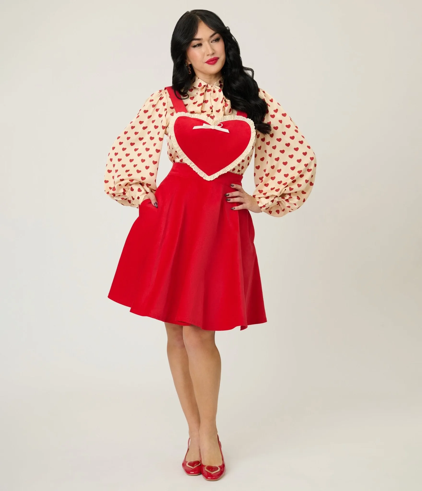 Unique Vintage Red Heart Bib Pinafore Skirt sold by Unique Vintage product image thumbnail 4