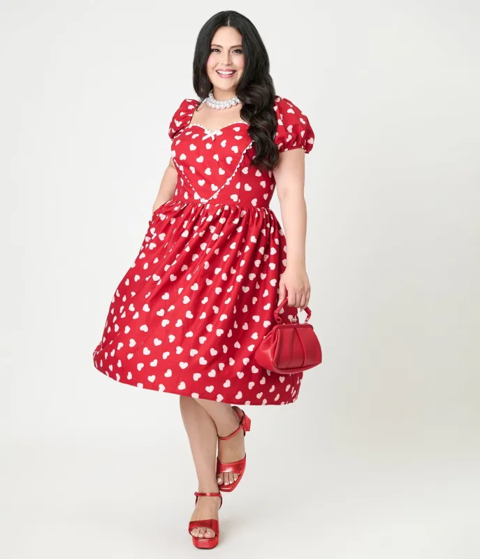 Unique Vintage Plus Size 1950s Red & Pink Heart Convertible Sweetheart Dress sold by Unique Vintage